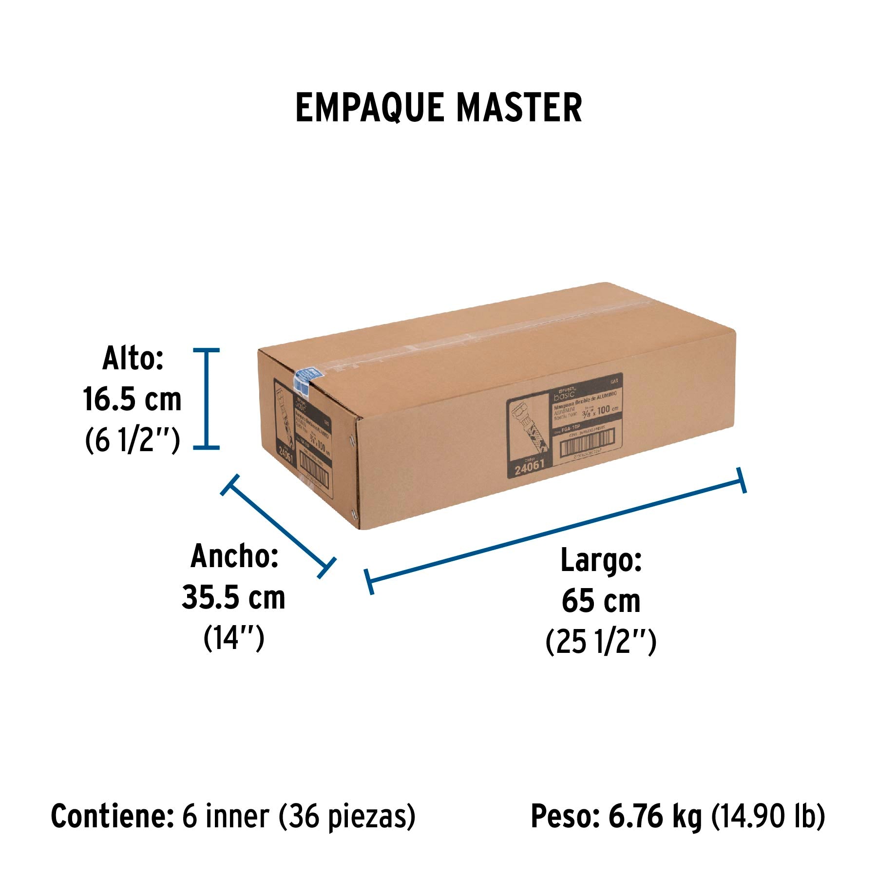 Manguera para gas, aluminio, 3/8" X 100 cm, Foset Basic