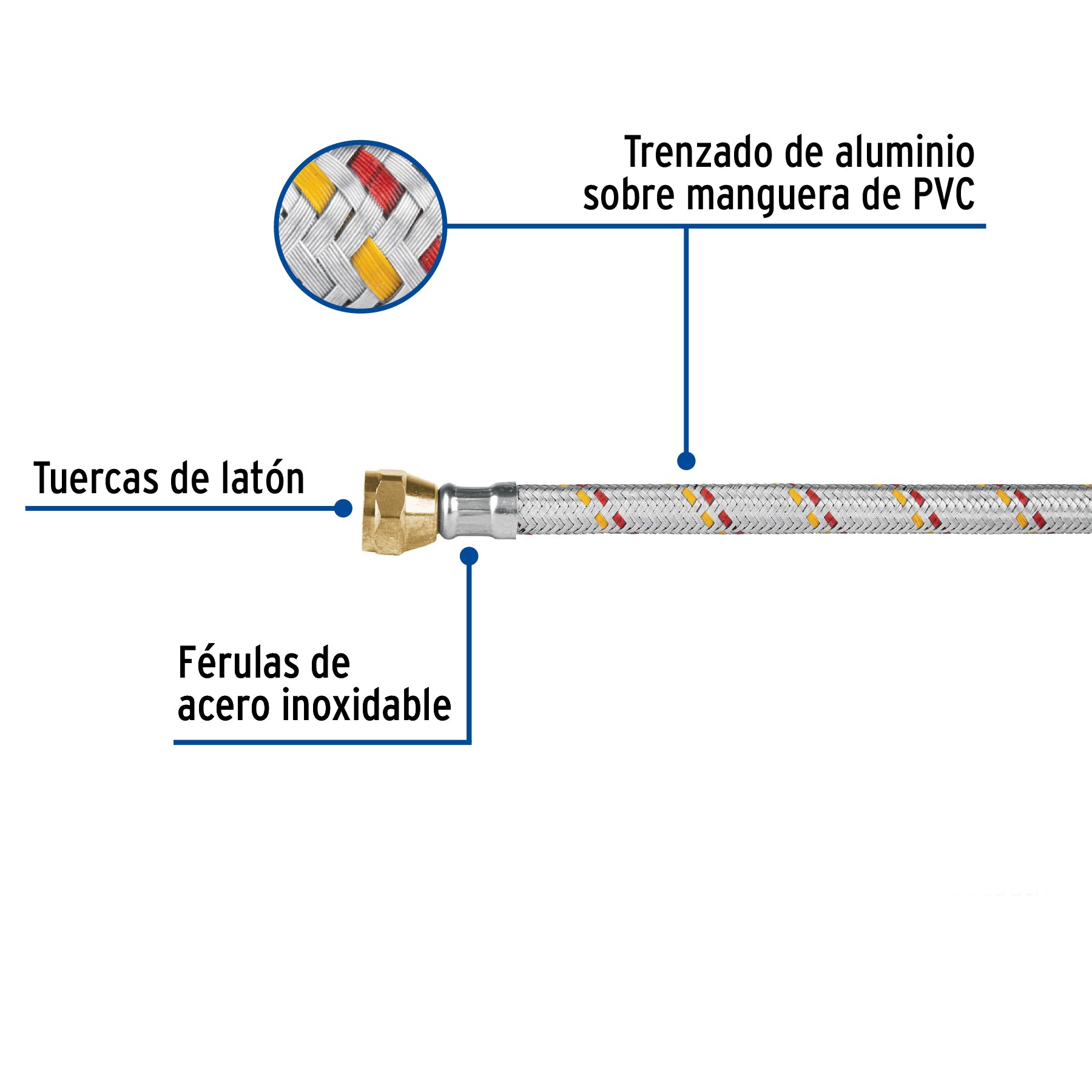 Manguera para gas, aluminio, 3/8" X 100 cm, Foset Basic
