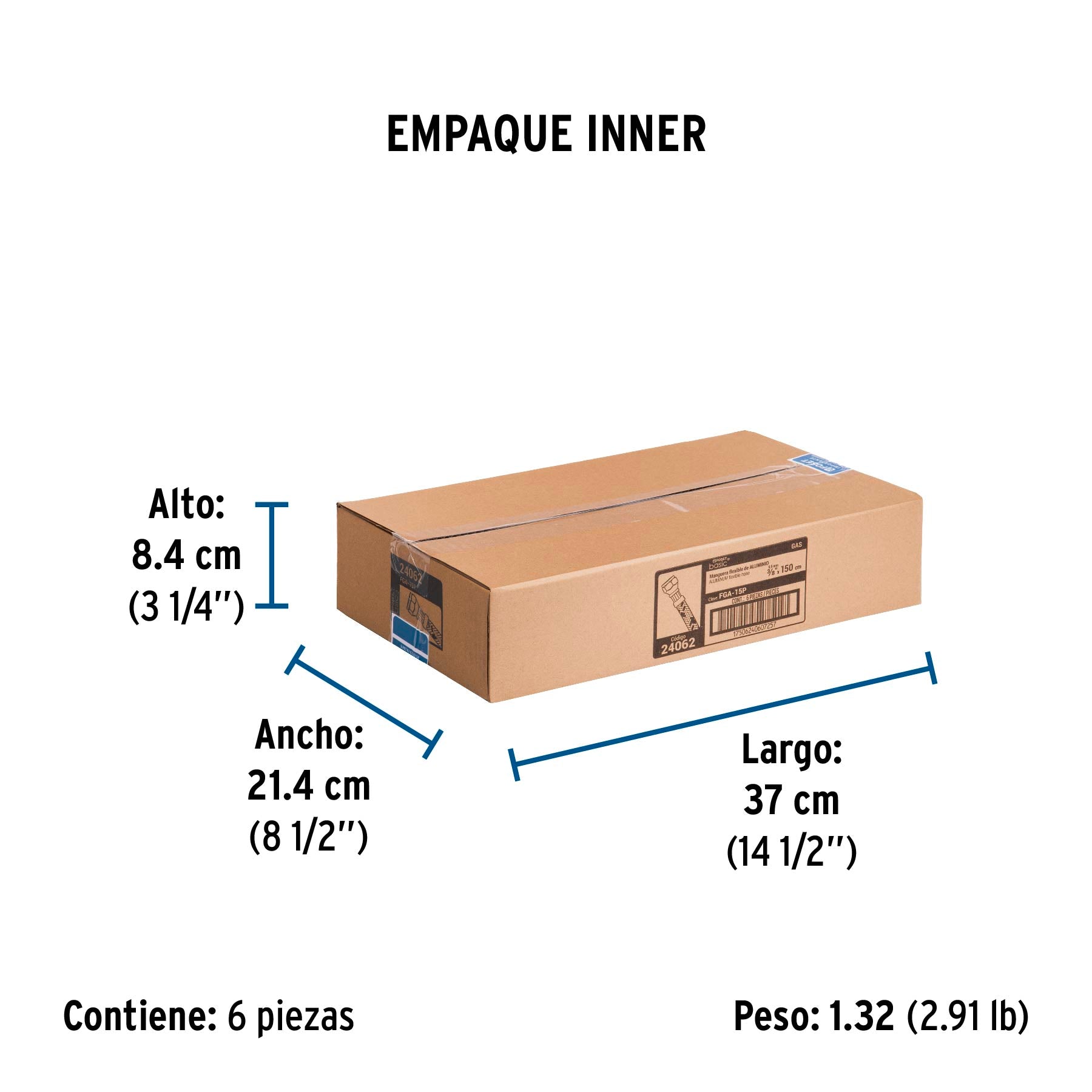 Manguera para gas, aluminio, 3/8" X 150 cm, Foset Basic