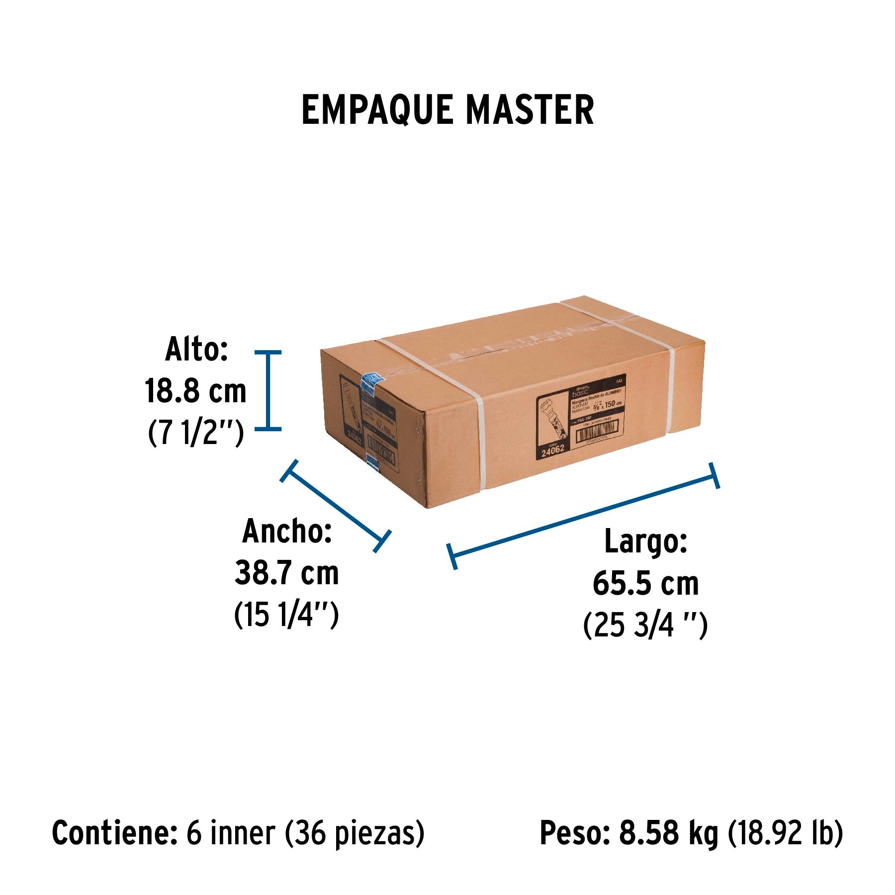 Manguera para gas, aluminio, 3/8" X 150 cm, Foset Basic