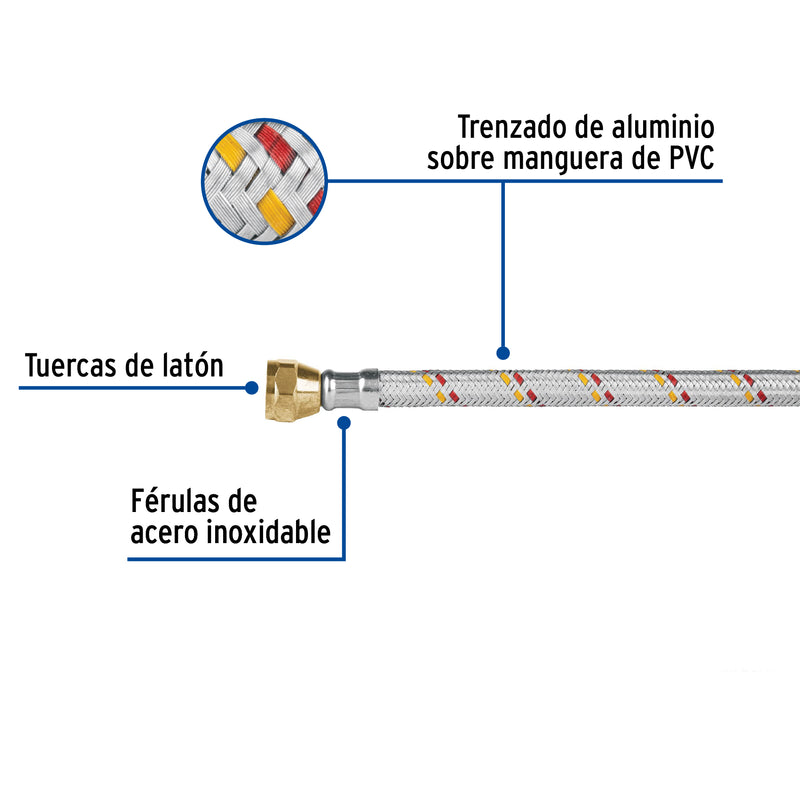 Manguera para gas, aluminio, 3/8" X 150 cm, Foset Basic