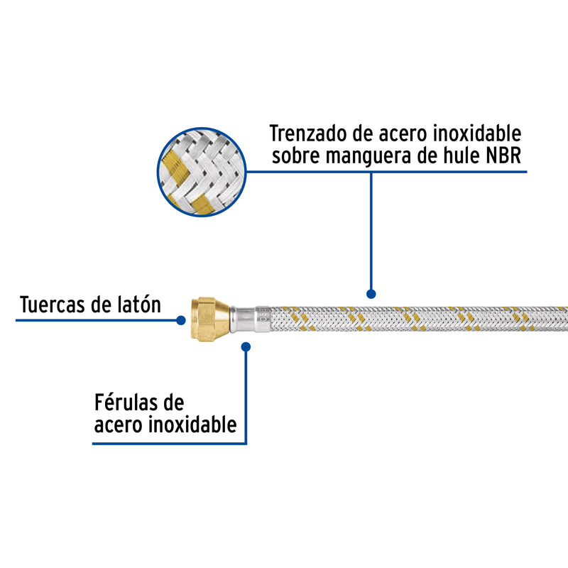 Manguera de hule, 150 cm, revestida de acero, usos generales