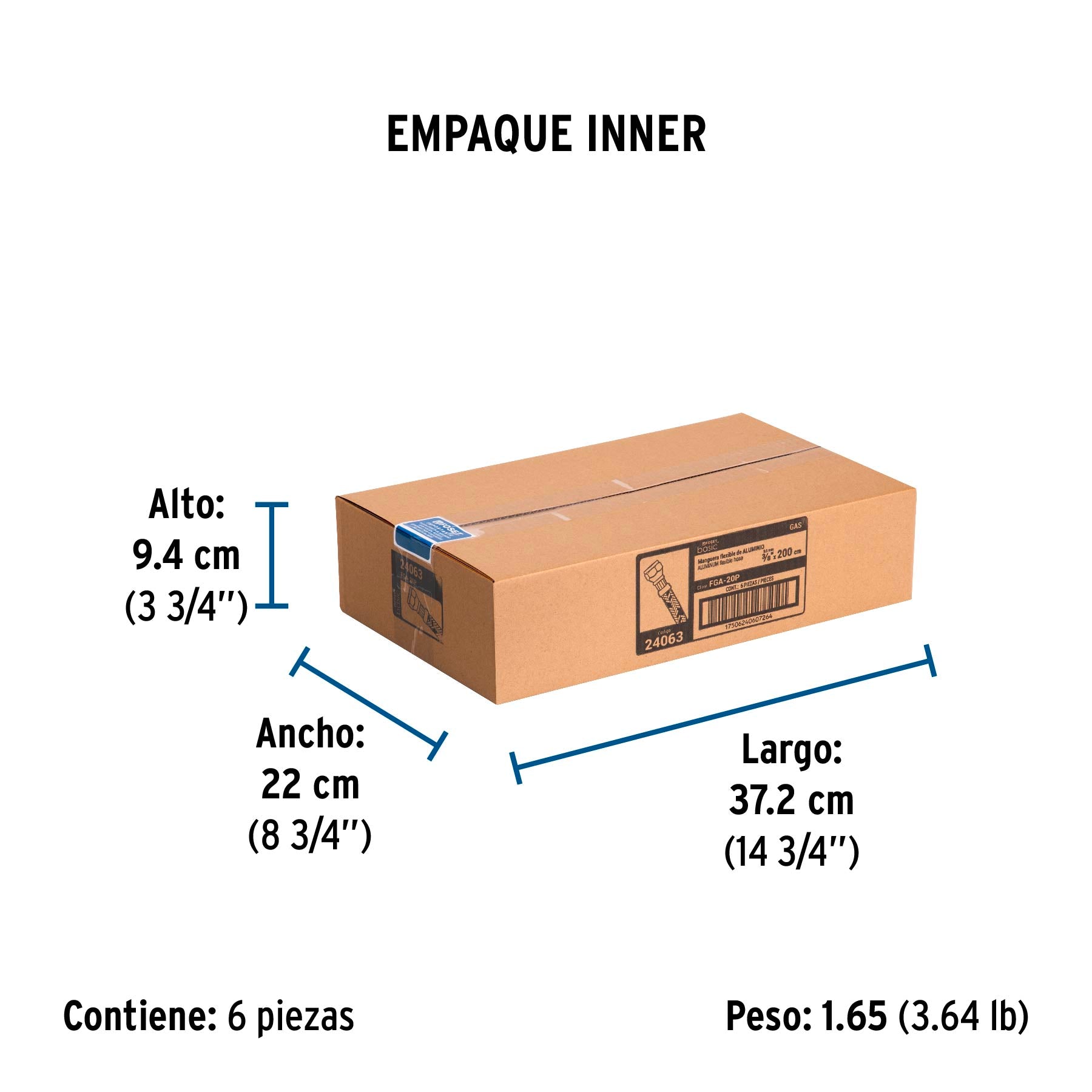 Manguera para gas, aluminio, 3/8" X 200 cm, Foset Basic