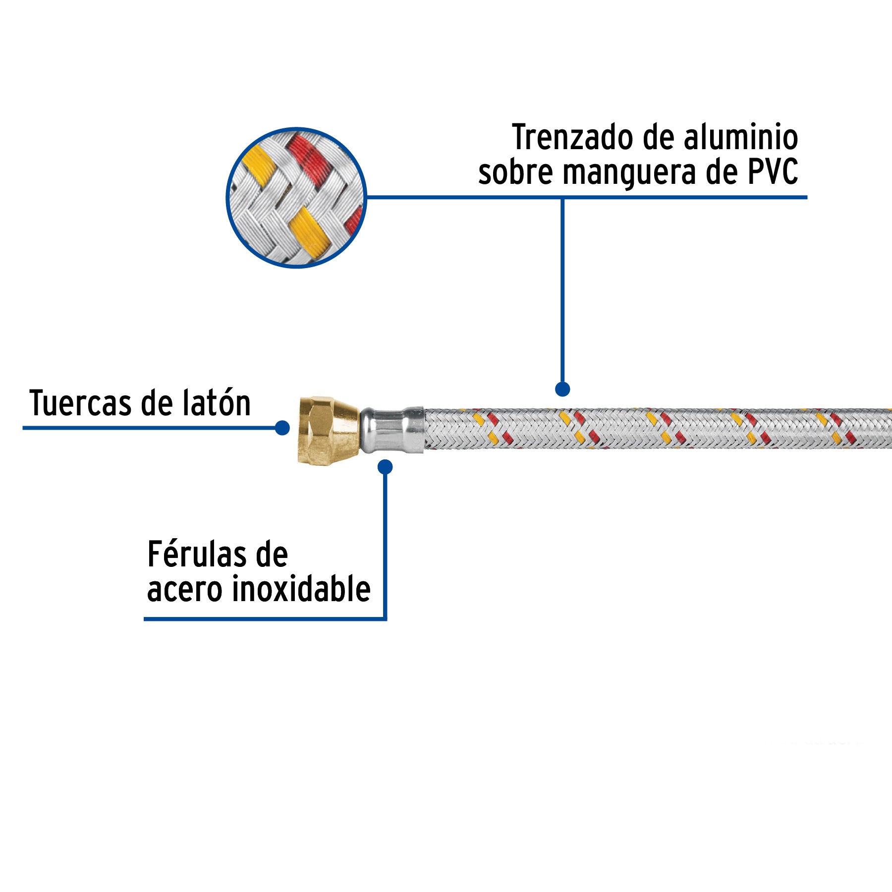 Manguera para gas, aluminio, 3/8" X 200 cm, Foset Basic