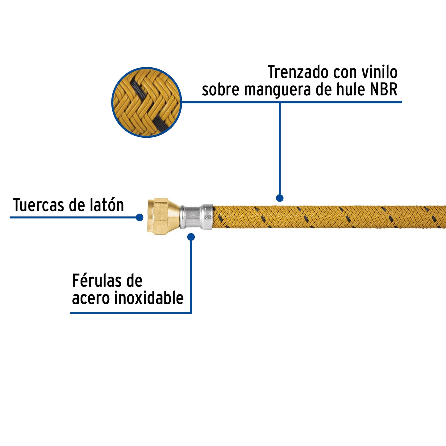 Manguera de hule, 200cm, revestida de vinilo, usos generales