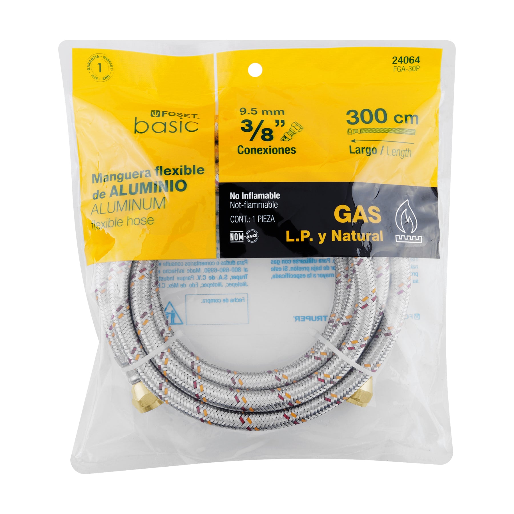 Manguera para gas, aluminio, 3/8" X 300 cm, Foset Basic