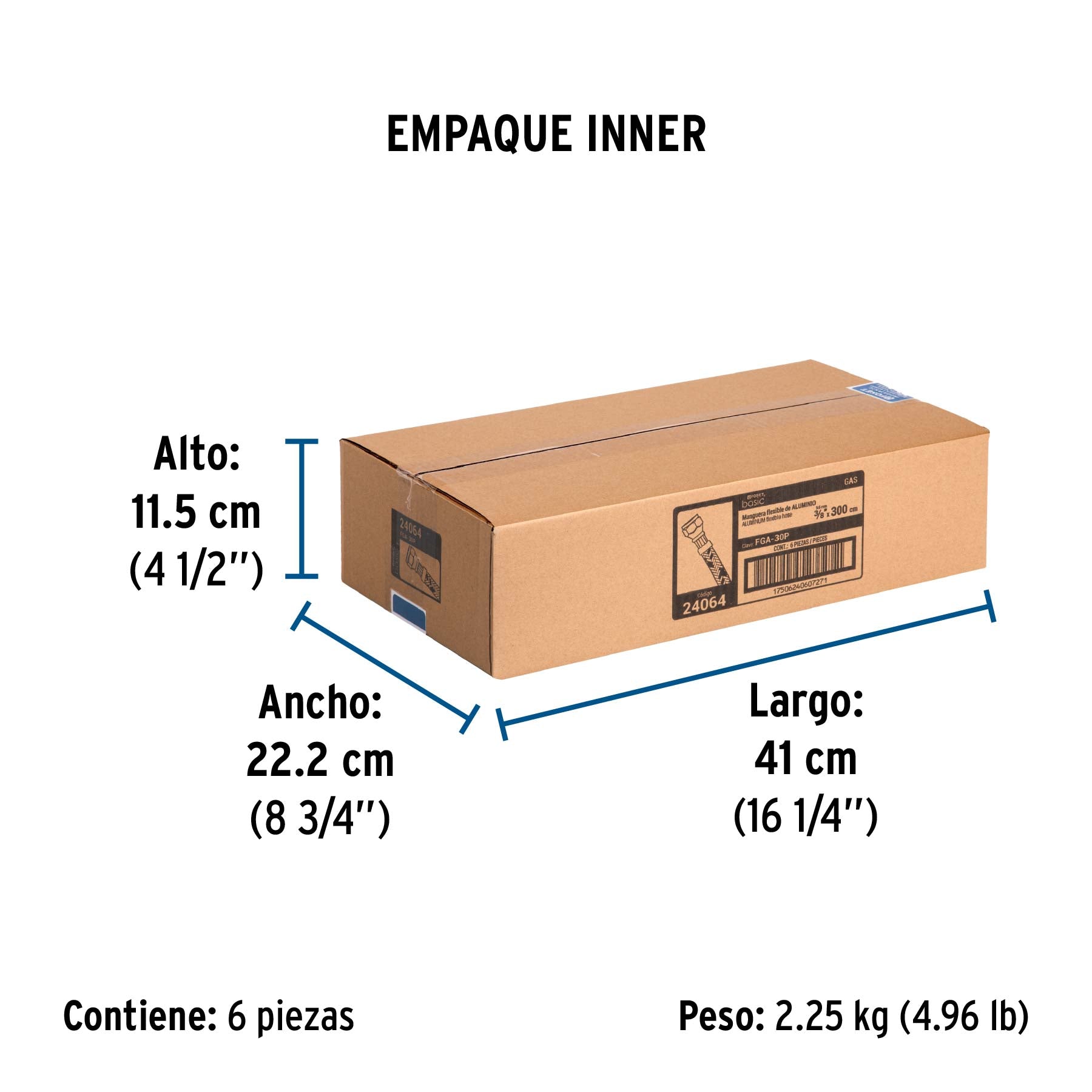 Manguera para gas, aluminio, 3/8" X 300 cm, Foset Basic