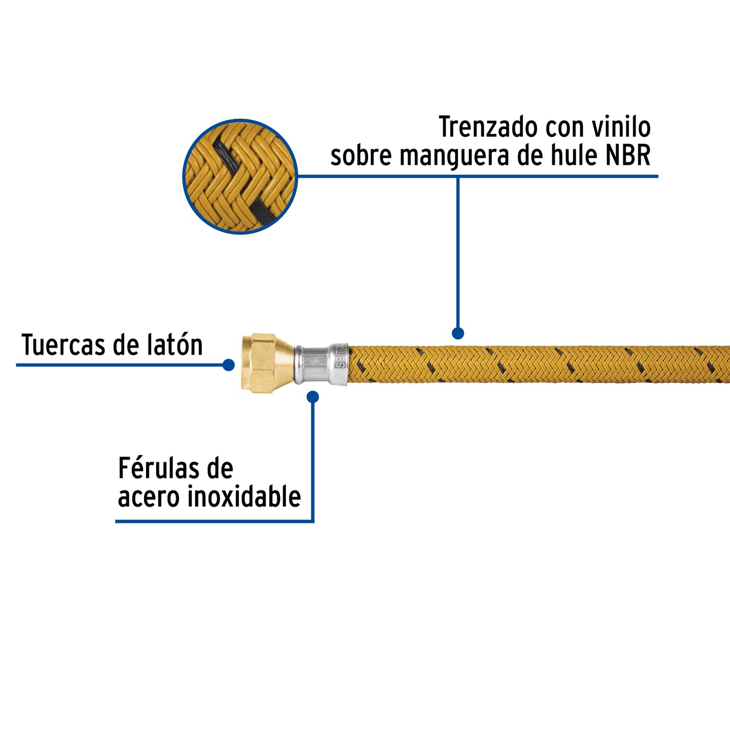 Manguera de hule, 300cm, revestida de vinilo