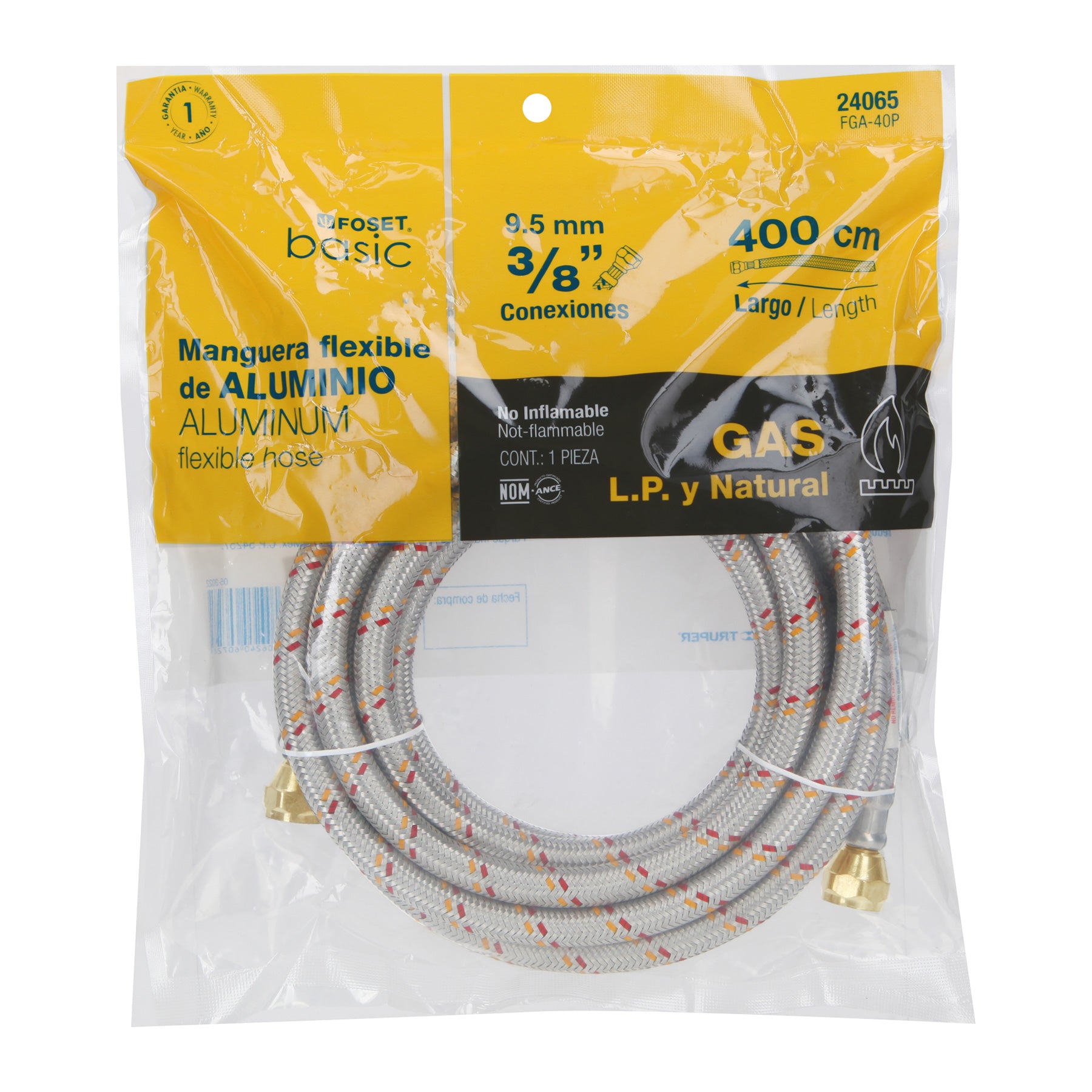 Manguera para gas, aluminio, 3/8" X 400 cm, Foset Basic
