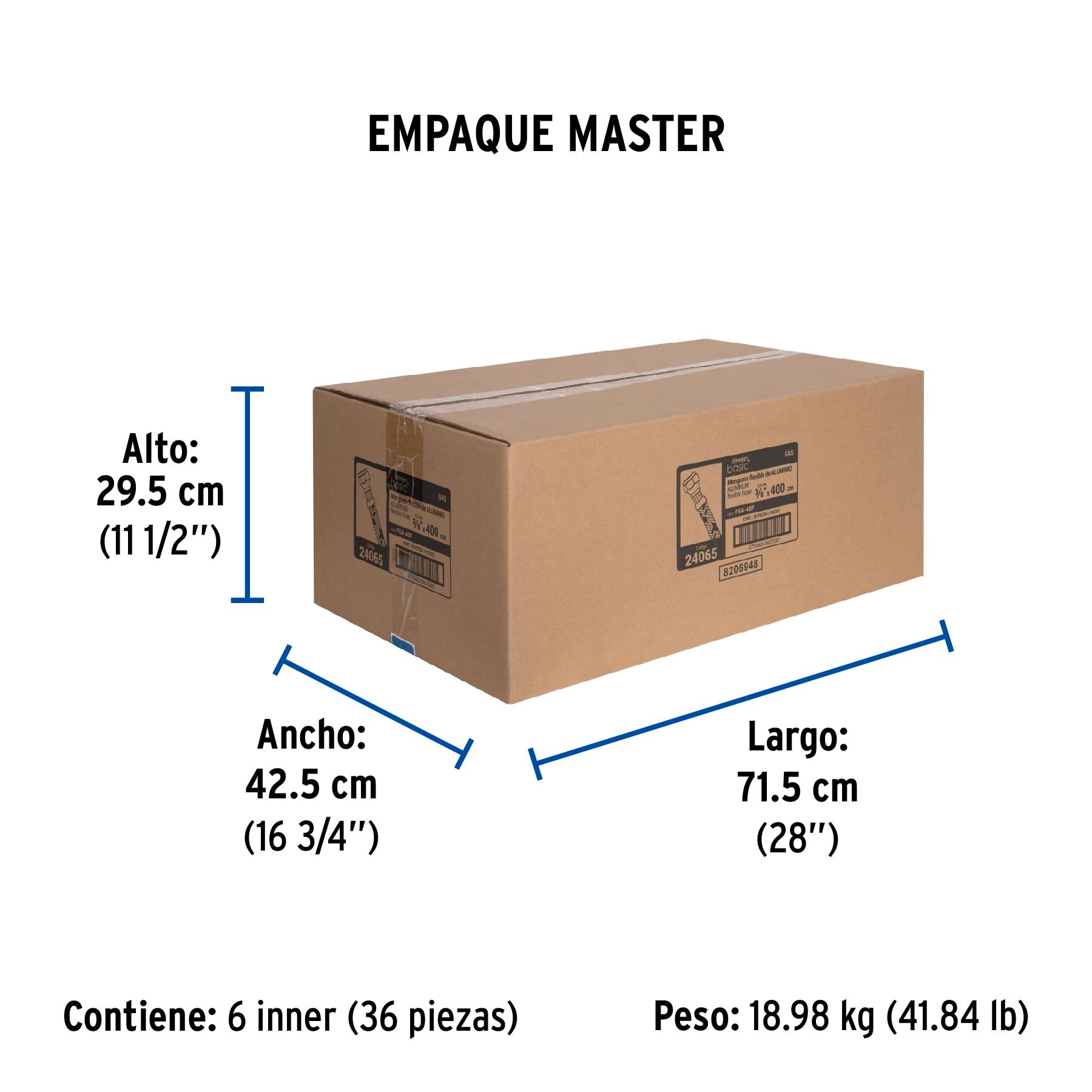 Manguera para gas, aluminio, 3/8" X 400 cm, Foset Basic