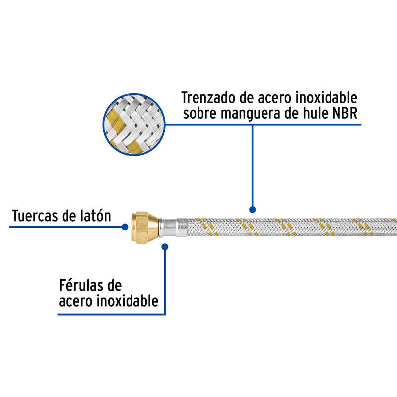 Manguera de hule, 400 cm, revestida de acero inoxidable