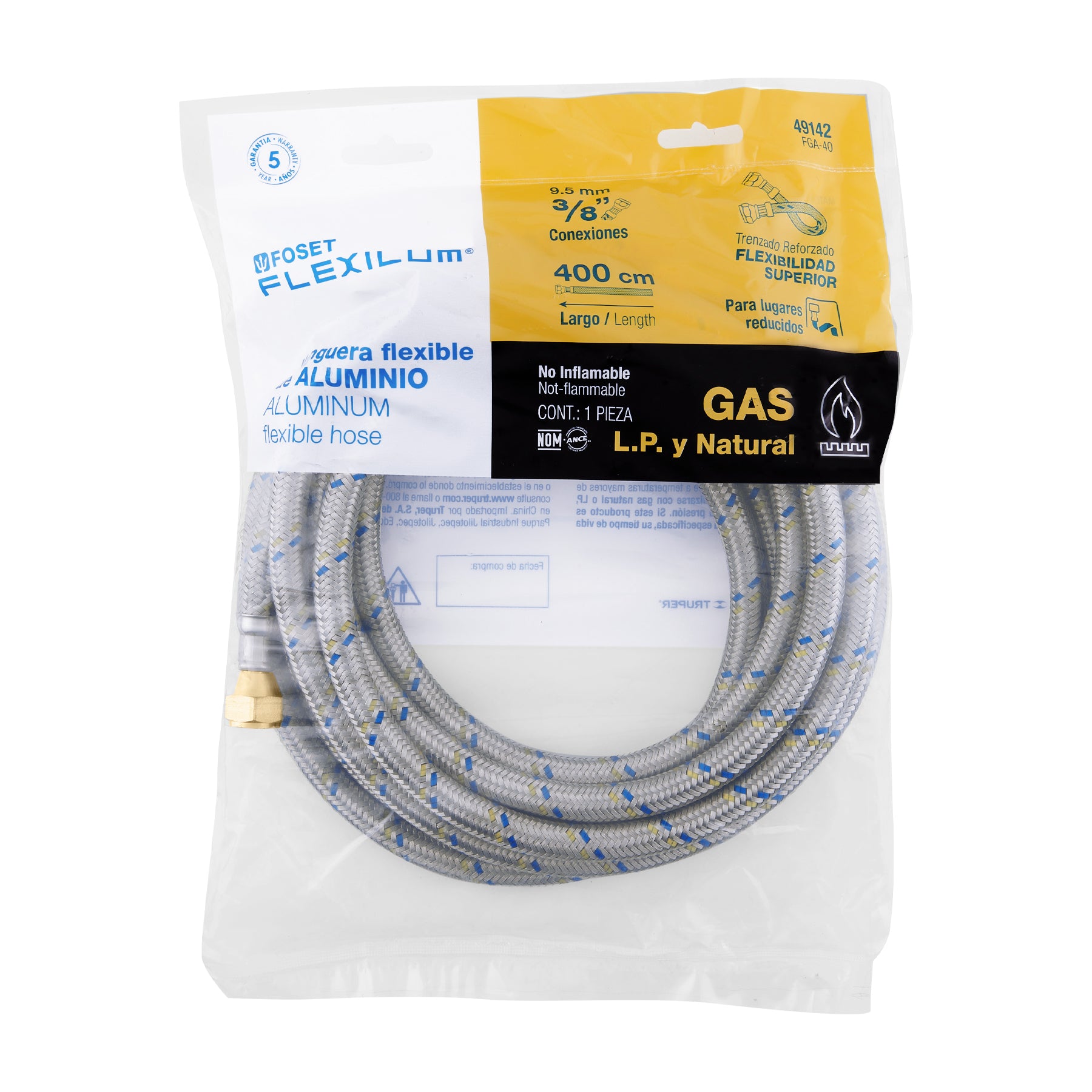 Manguera de hule, 400 cm, revestida de aluminio