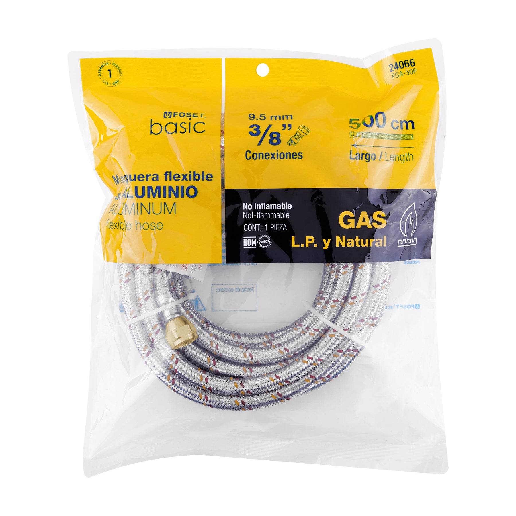 Manguera para gas, aluminio, 3/8" X 500 cm, Foset Basic