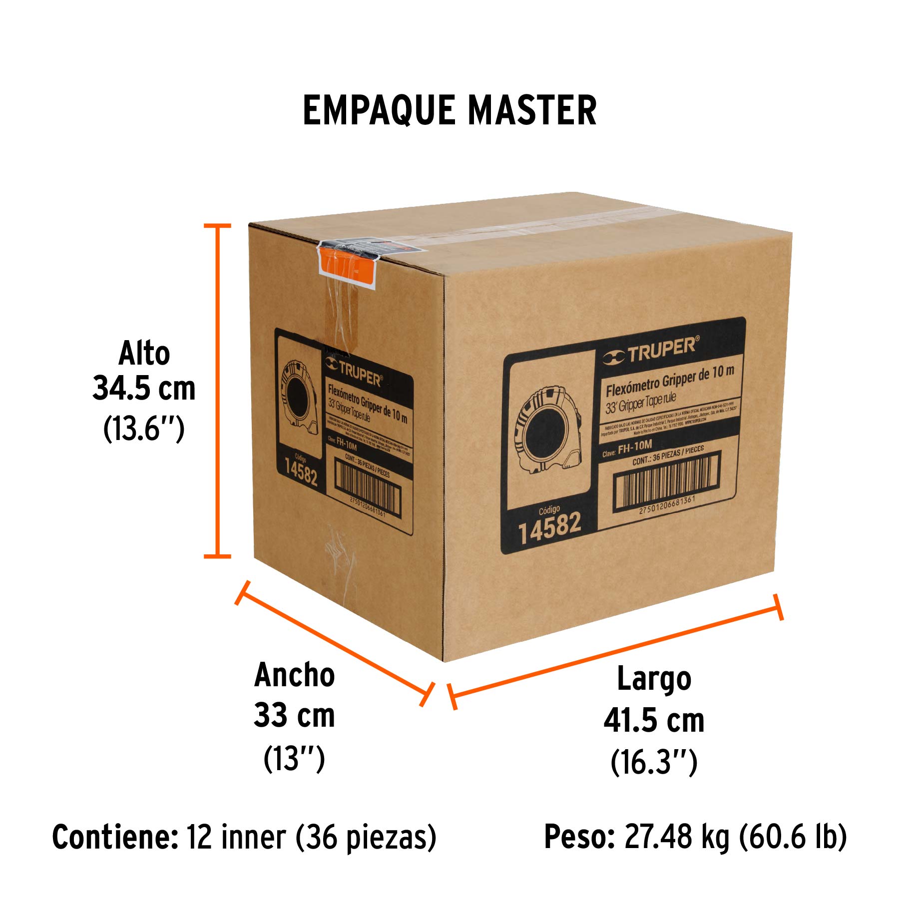 Flexómetro Gripper, contra impacto, 10 m, cinta 32 mm