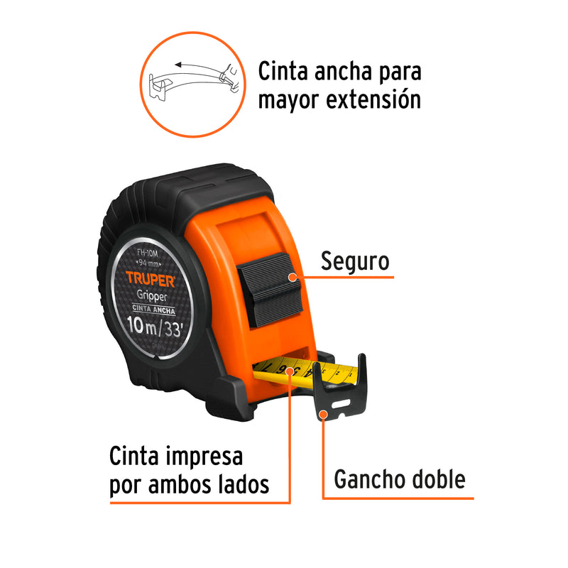 Flexómetro Gripper, contra impacto, 10 m, cinta 32 mm