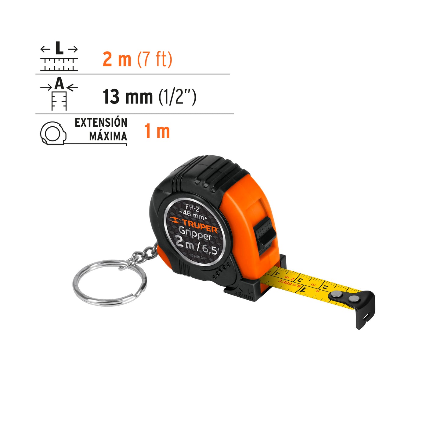 Flexómetro tipo llavero, 2 m