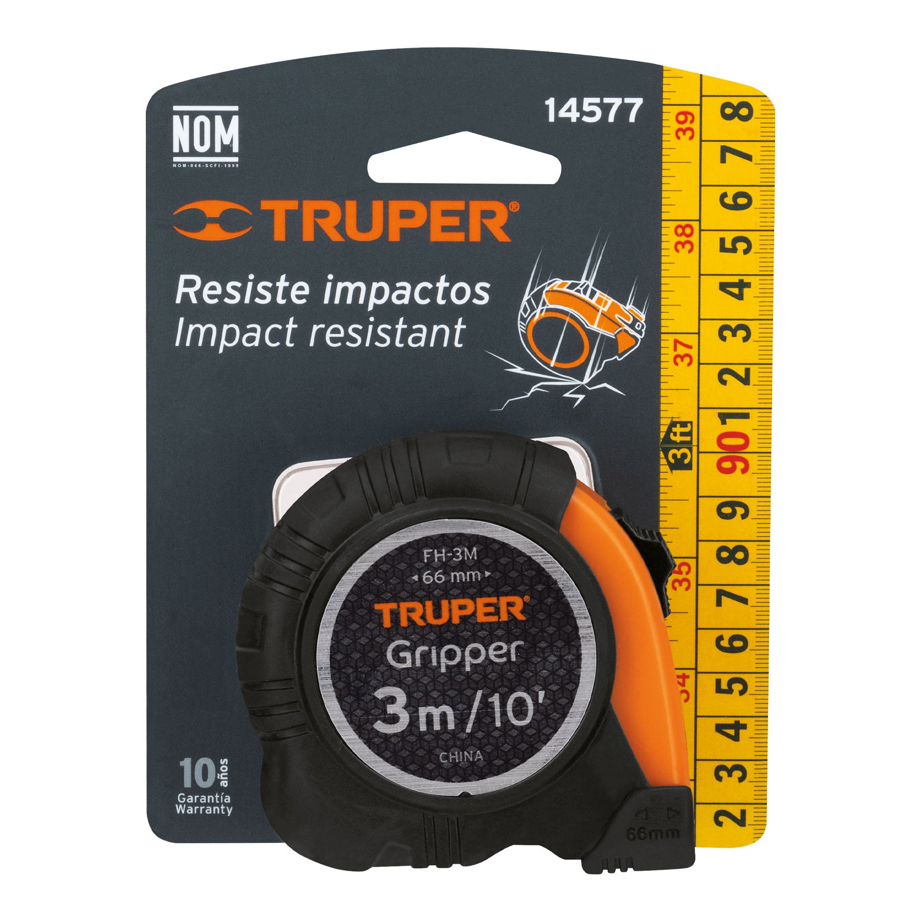 Flexómetro Gripper, contra impacto, 3 m, cinta 13 mm
