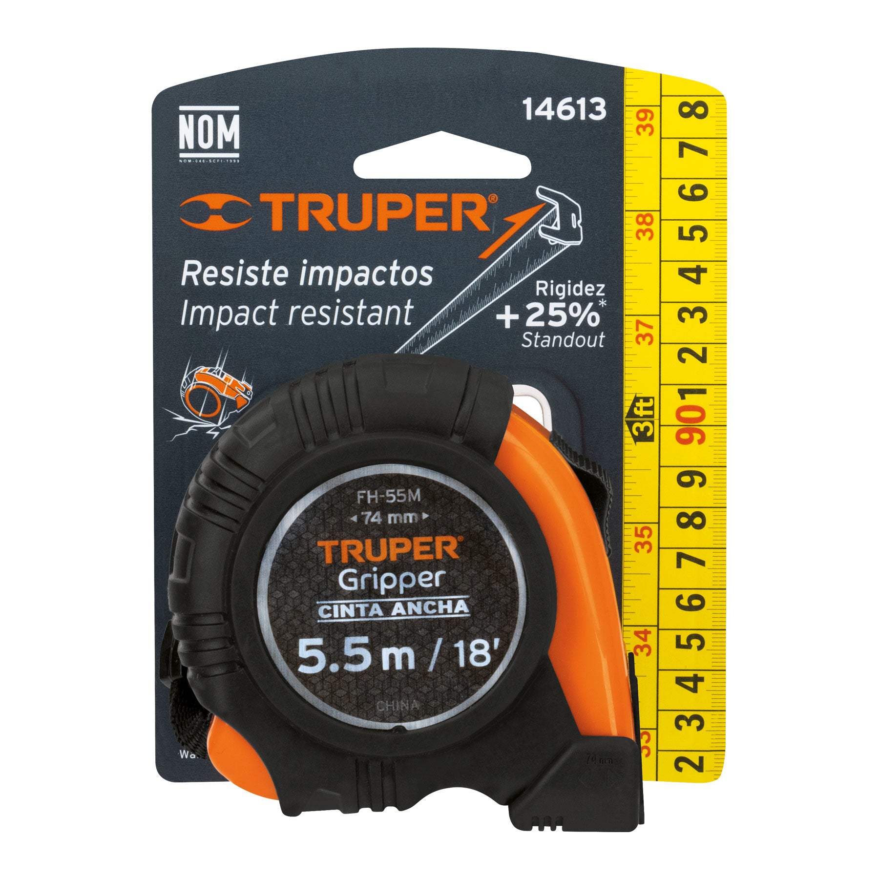 Flexómetro Gripper, contra impacto, 5.5 m, cinta 25 mm