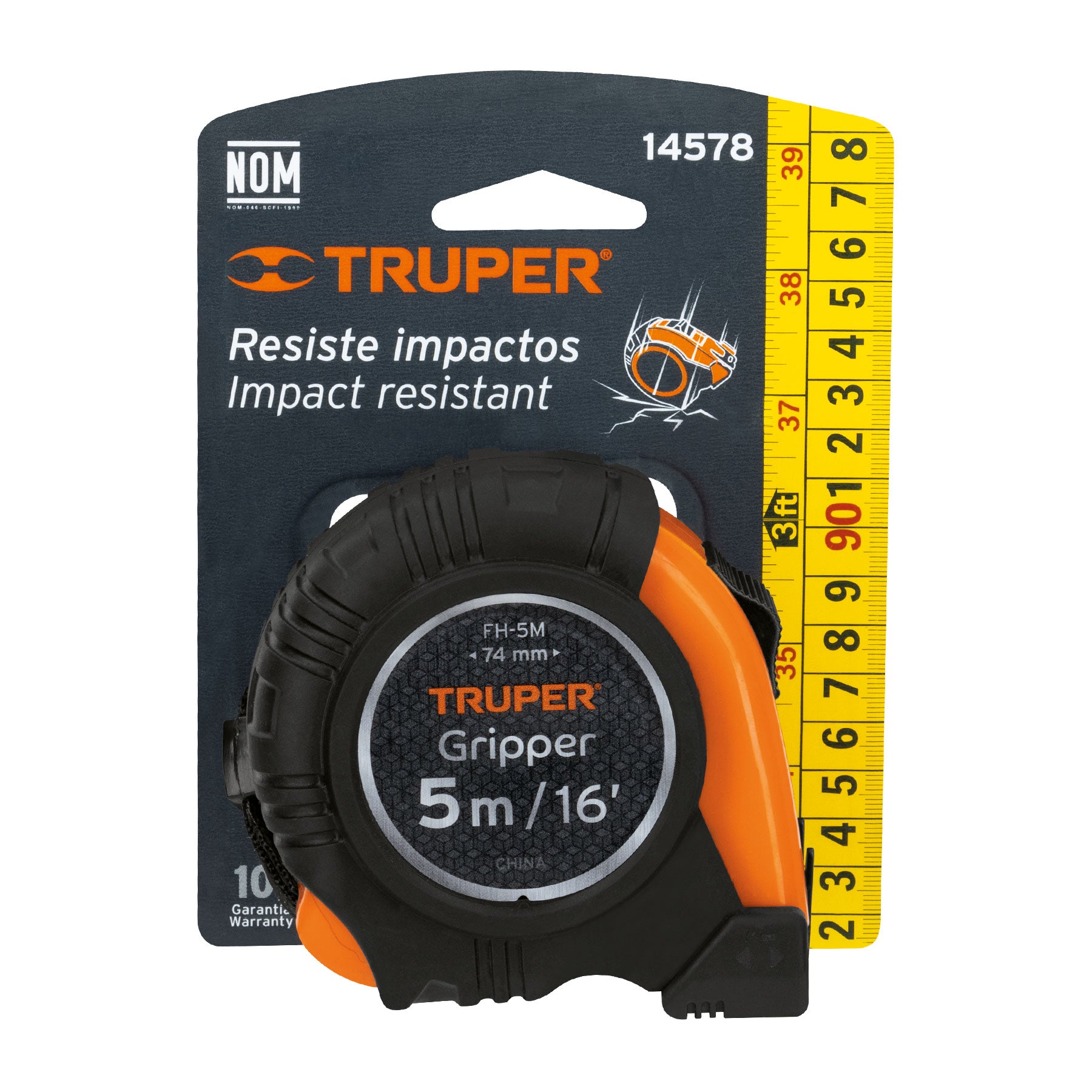 Flexómetro Gripper, contra impacto, 5 m, cinta 19 mm