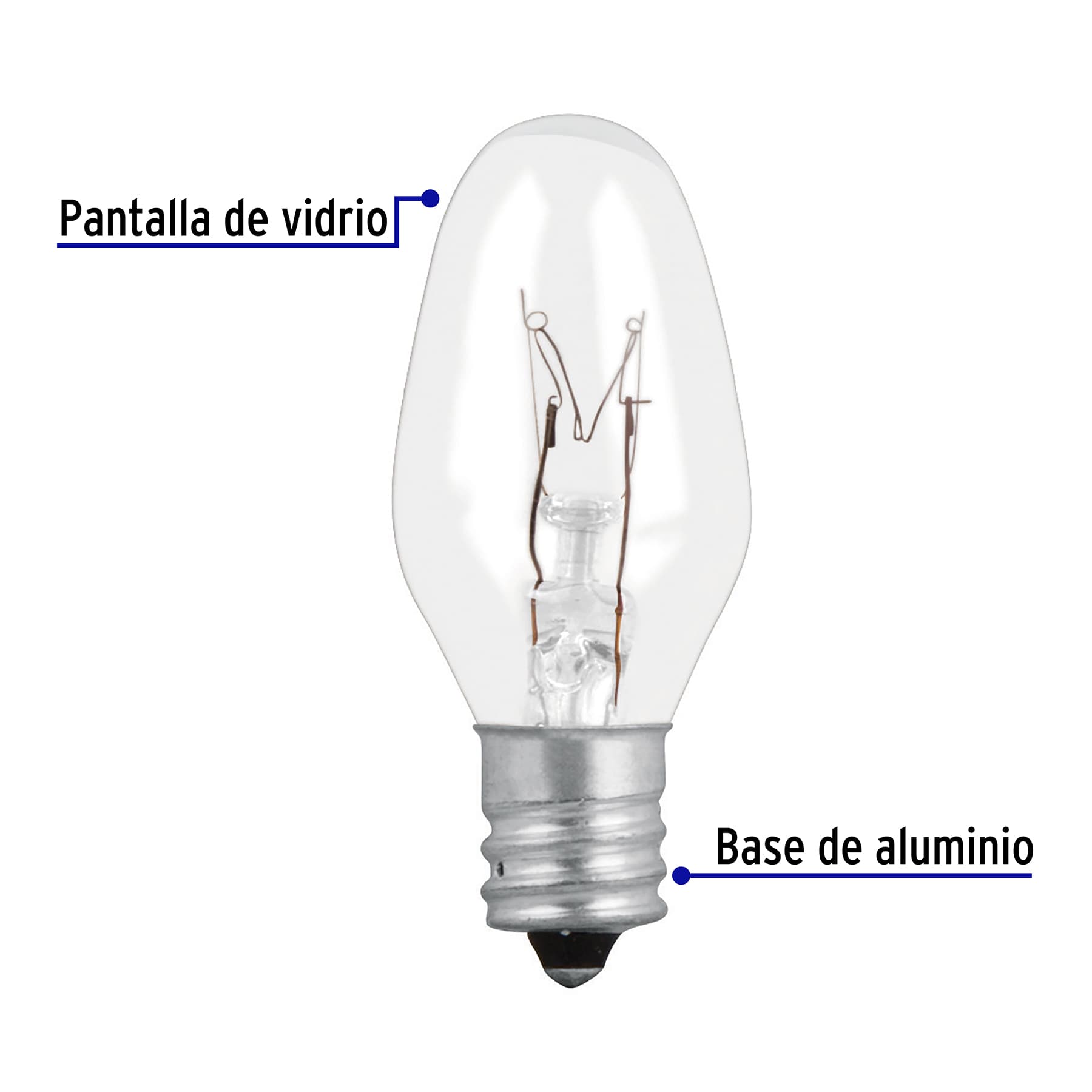 Focos incandescentes transparentes,base E12,7.5watts, 50pzas