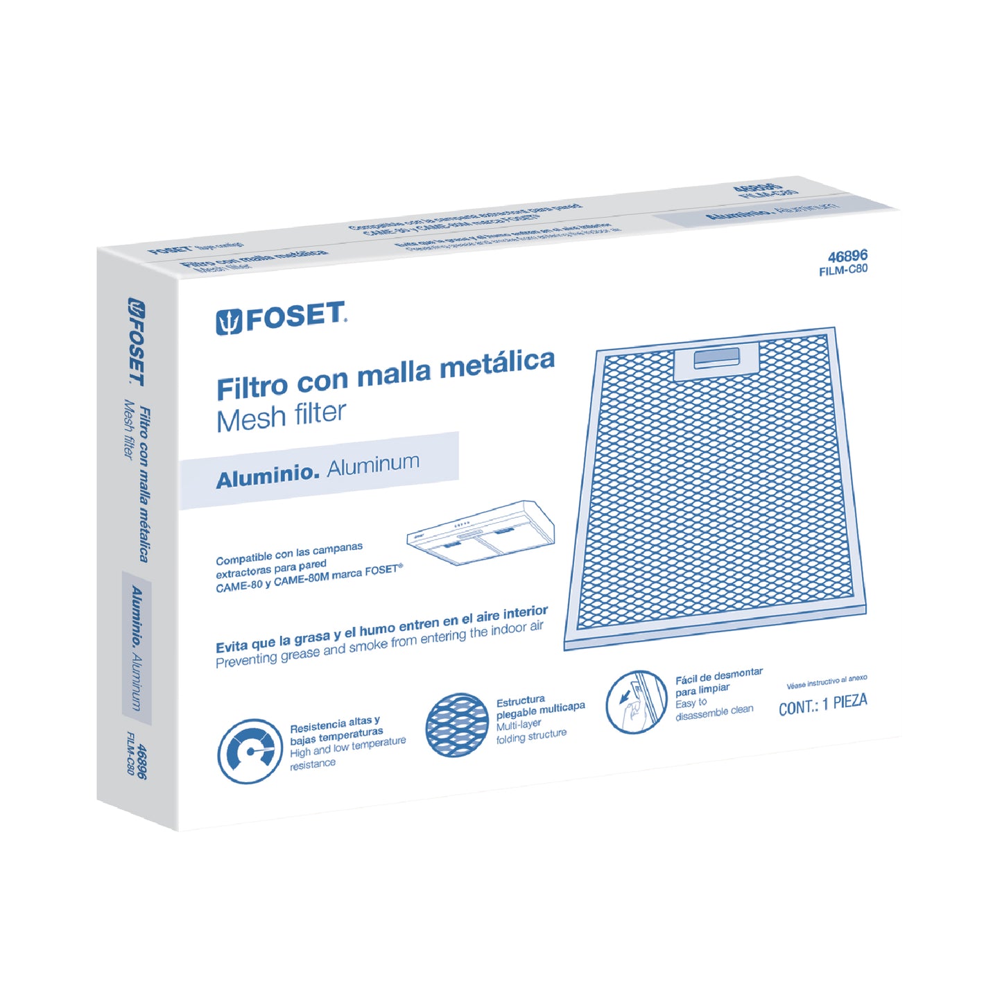 Juego de 3 filtros de aluminio para campana CAME-80