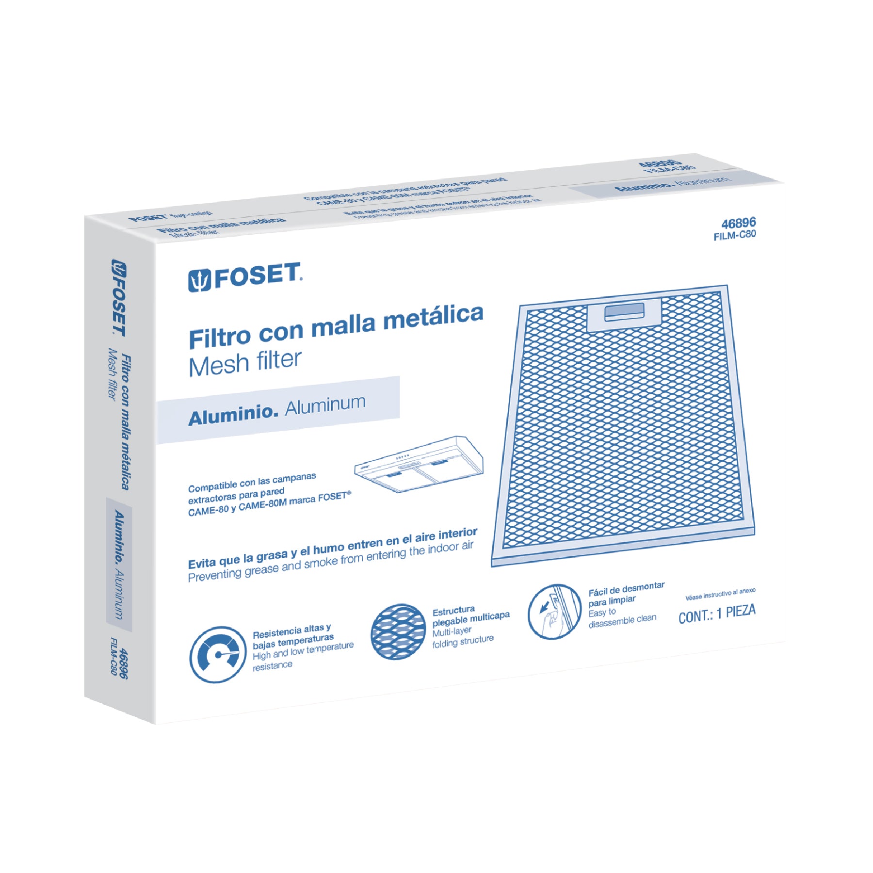 Juego de 3 filtros de aluminio para campana CAME-80