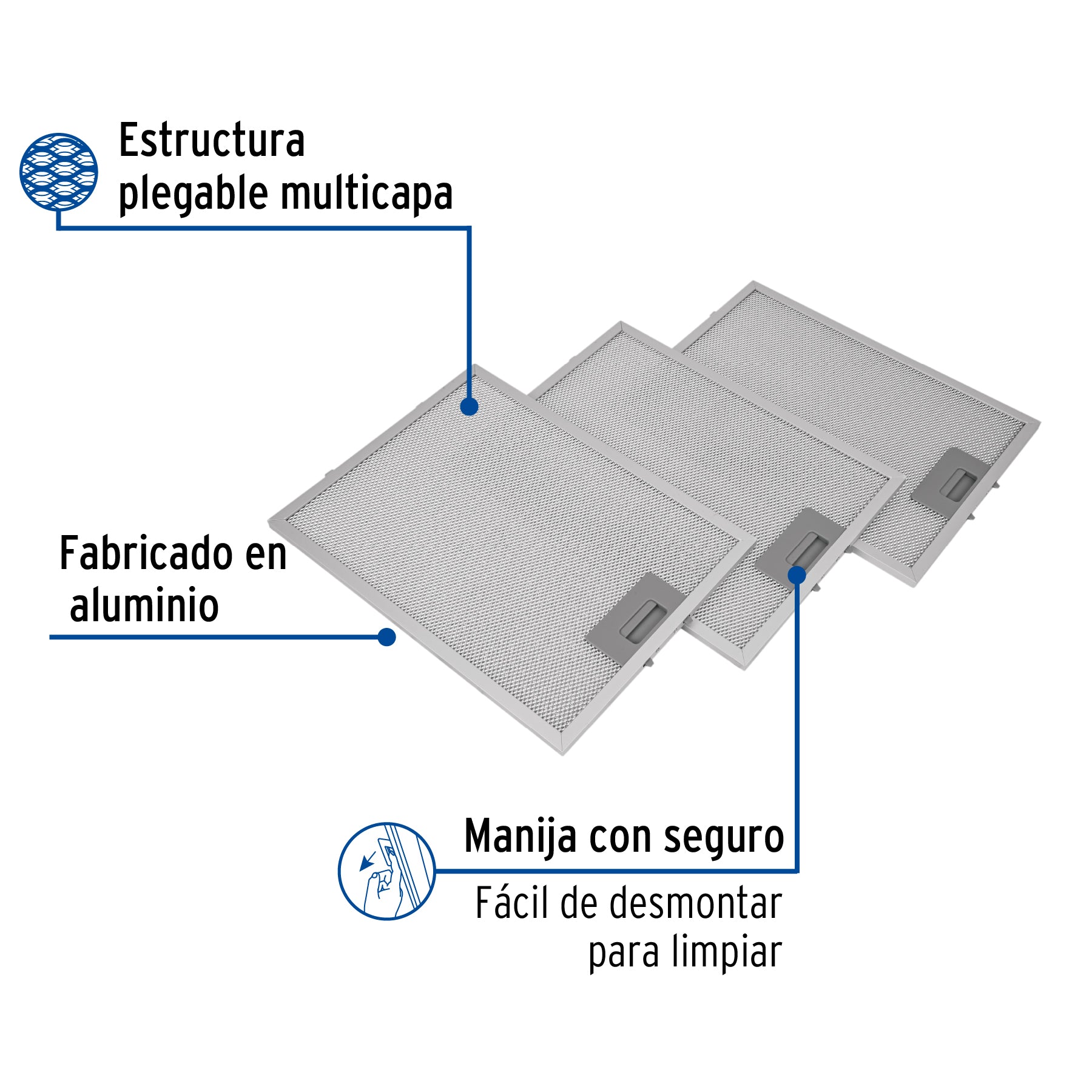 Juego de 3 filtros de aluminio para campana CAME-80