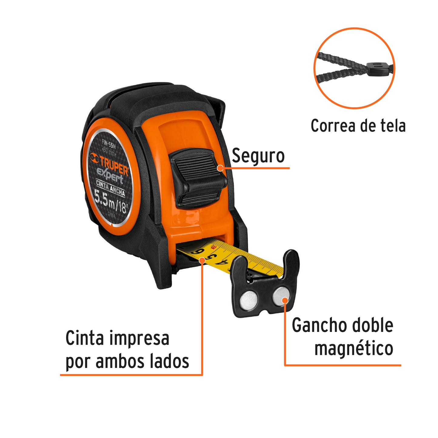 Flexómetro industrial, 5.5 m, cinta 25 mm