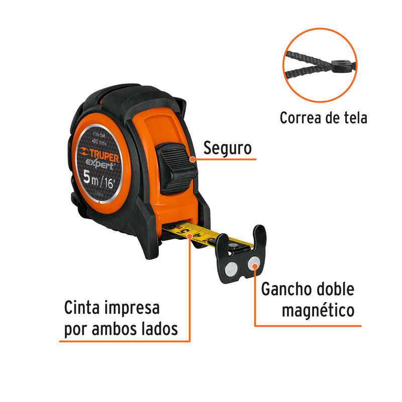 Flexómetro industrial, 5 m, cinta 19 mm