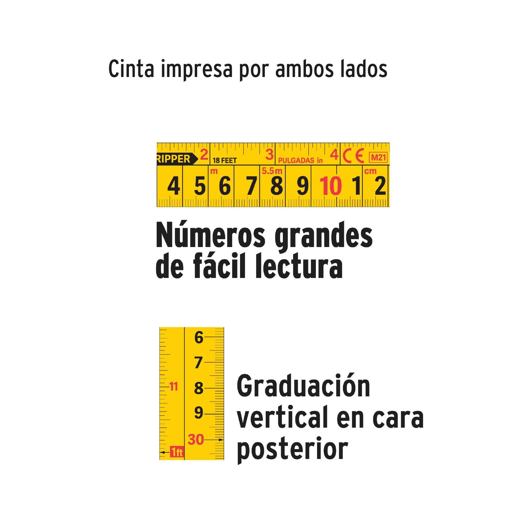 Flexómetro industrial, 5 m, cinta 19 mm
