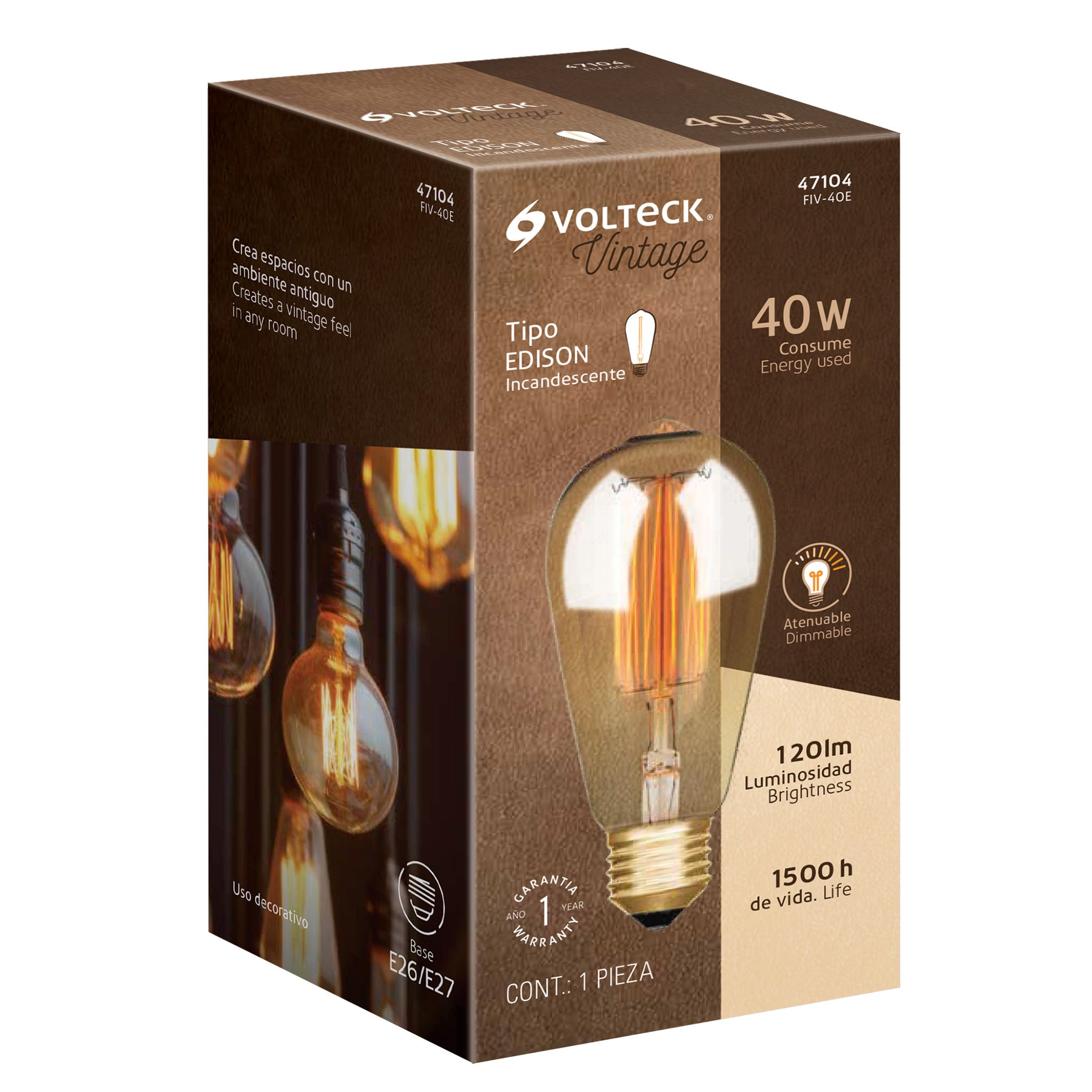 Lámpara incandescente vintage, 40W, Edison