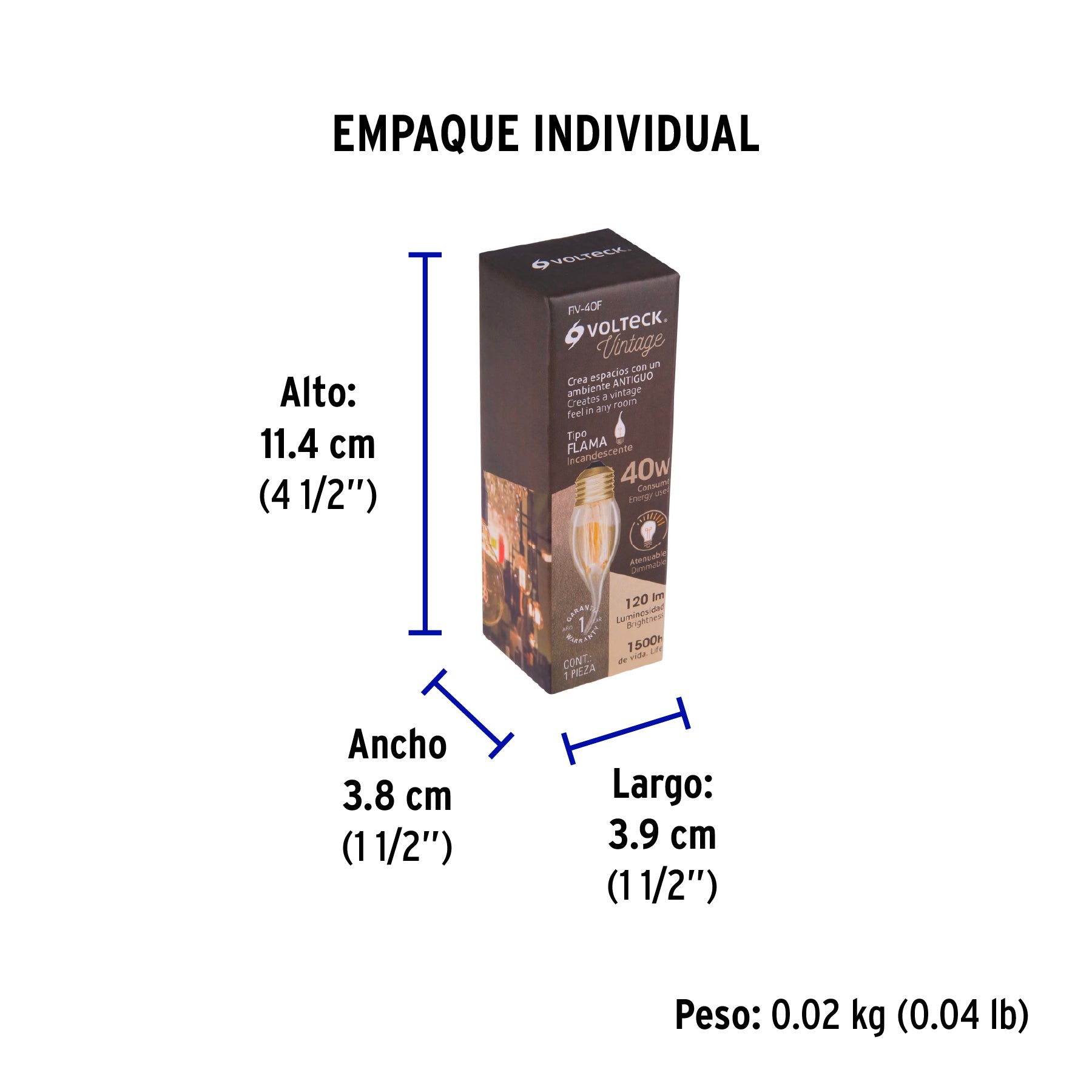Lámpara incandescente vintage, 40W, flama