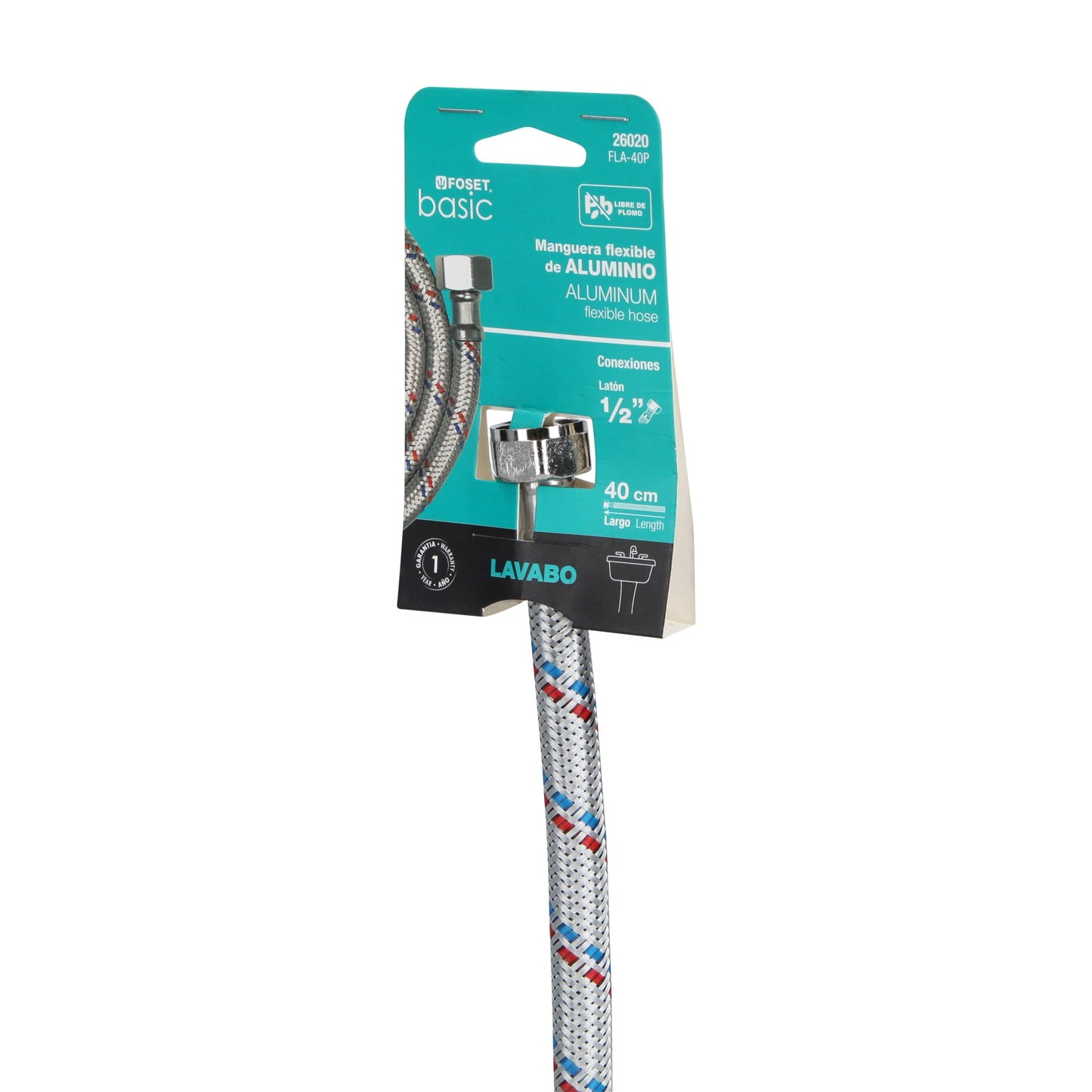 Manguera flexible para lavabo, 40 cm, aluminio, Foset basic