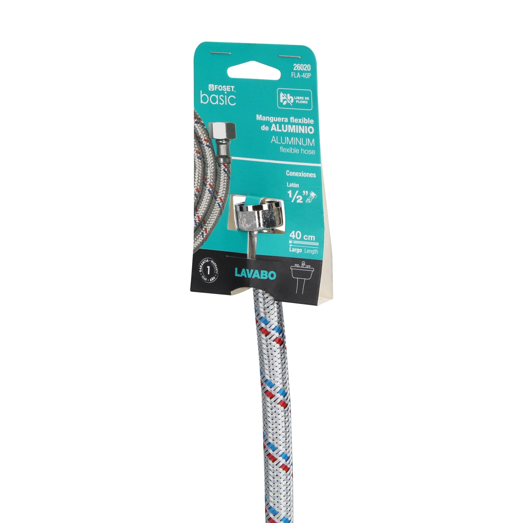 Manguera flexible para lavabo, 40 cm, aluminio, Foset basic