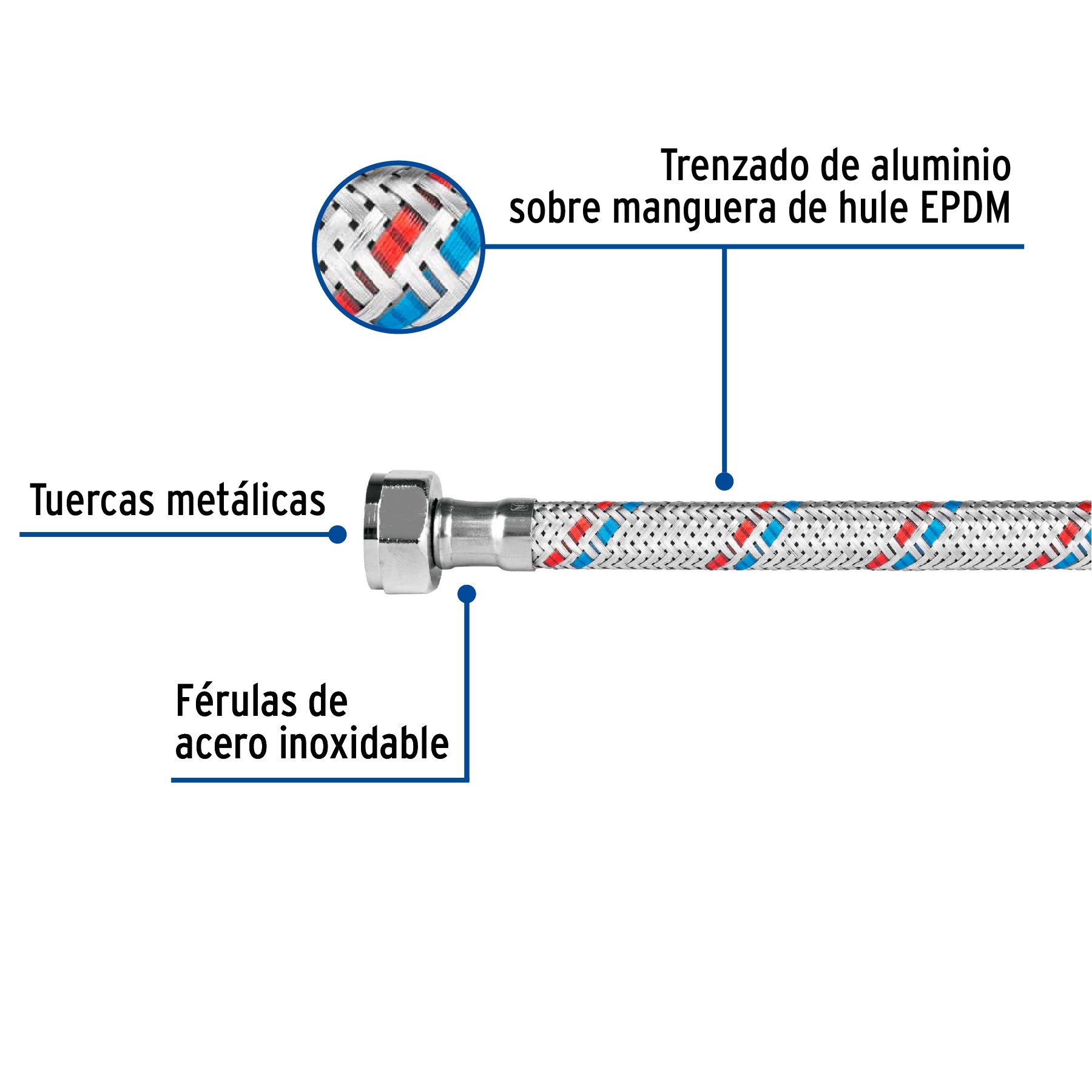 Manguera flexible para lavabo, 40 cm, aluminio, Foset basic