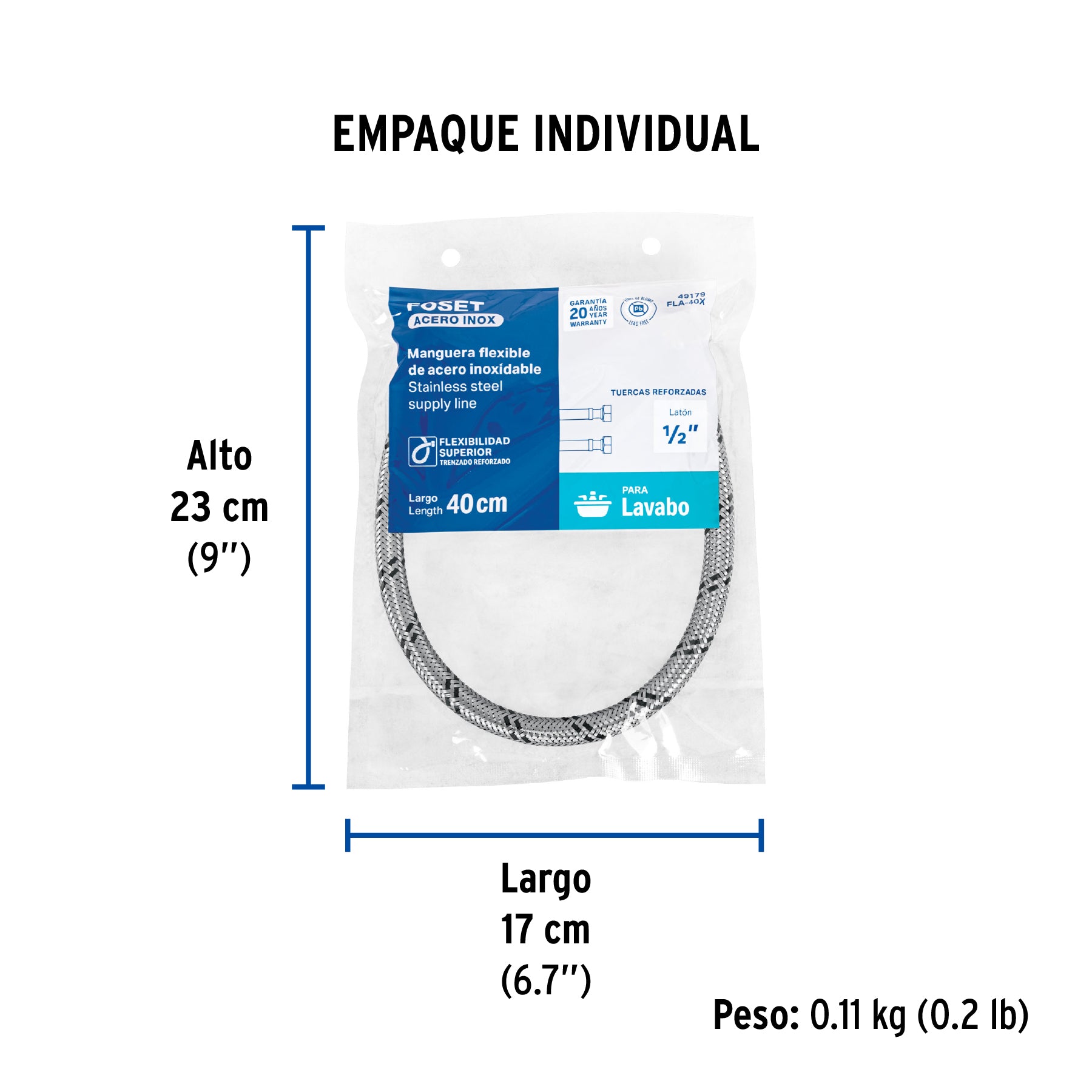 Manguera de hule, 40 cm, acero inoxidable, usos generales