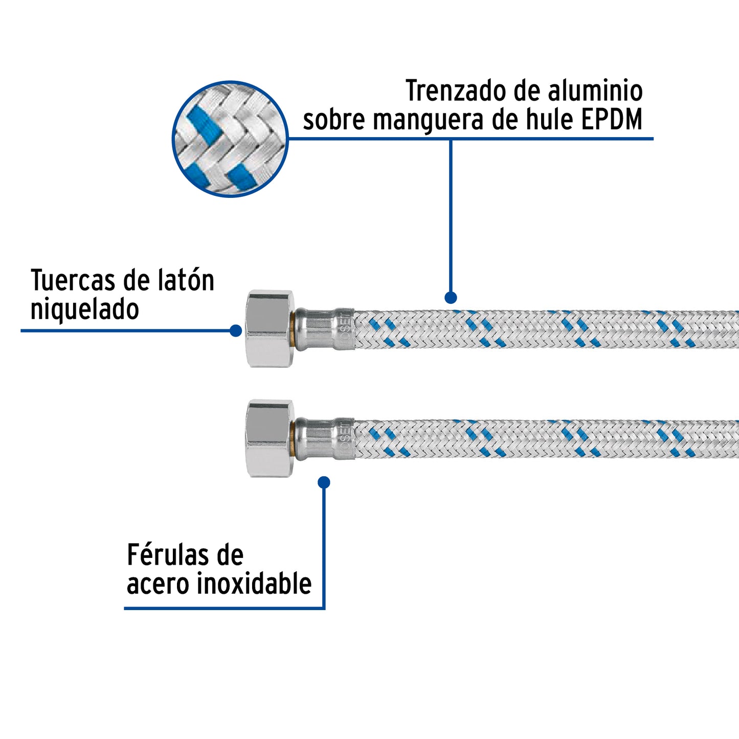 Manguera de hule, 40 cm, aluminio, usos generales
