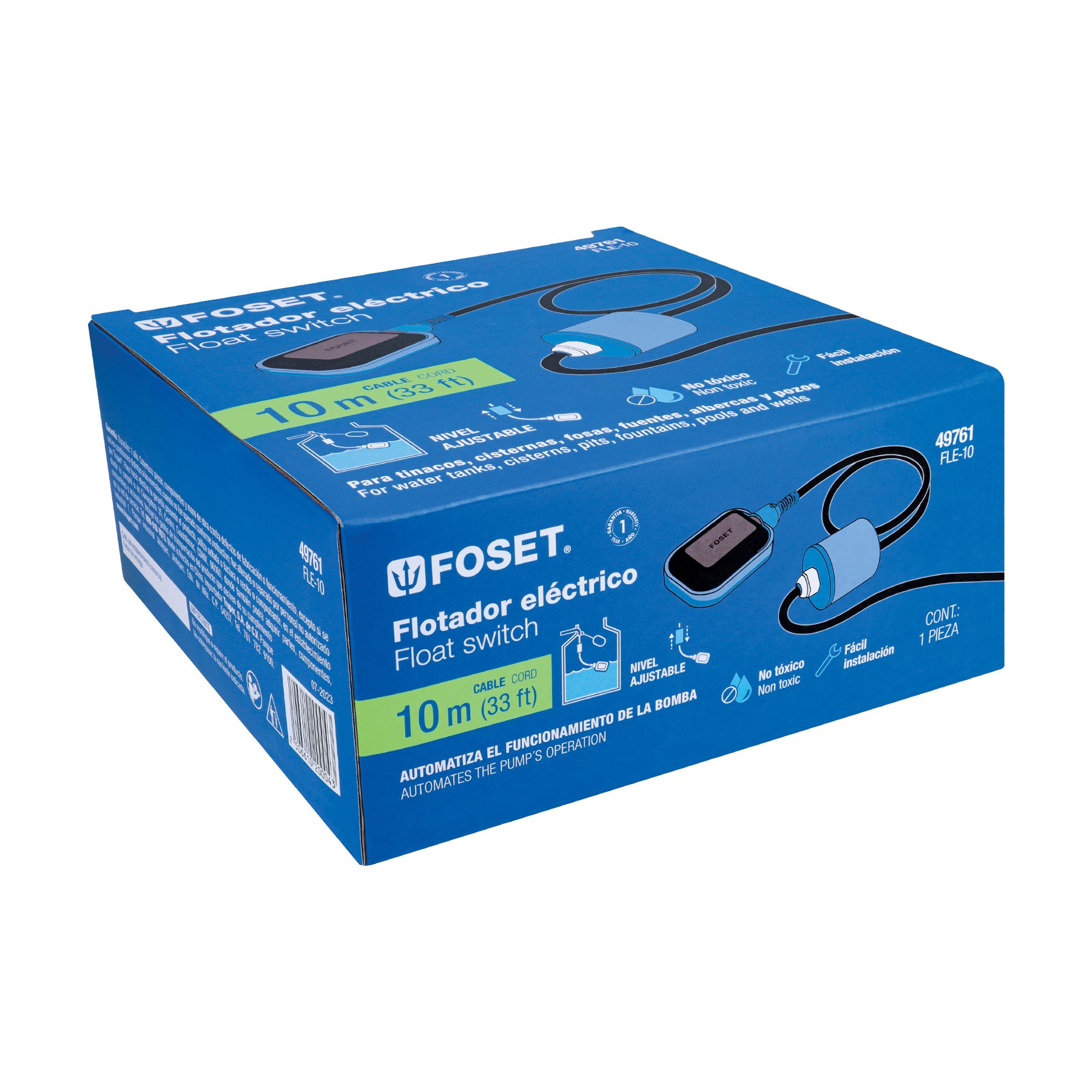 Flotador eléctrico con cable de 10 m, Foset