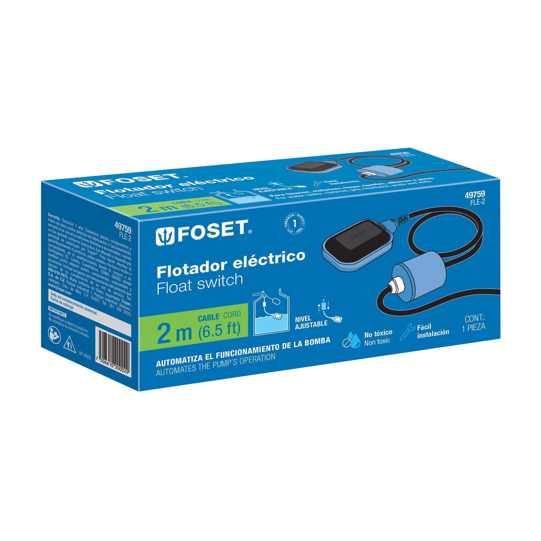 Flotador eléctrico con cable de 2 m, Foset