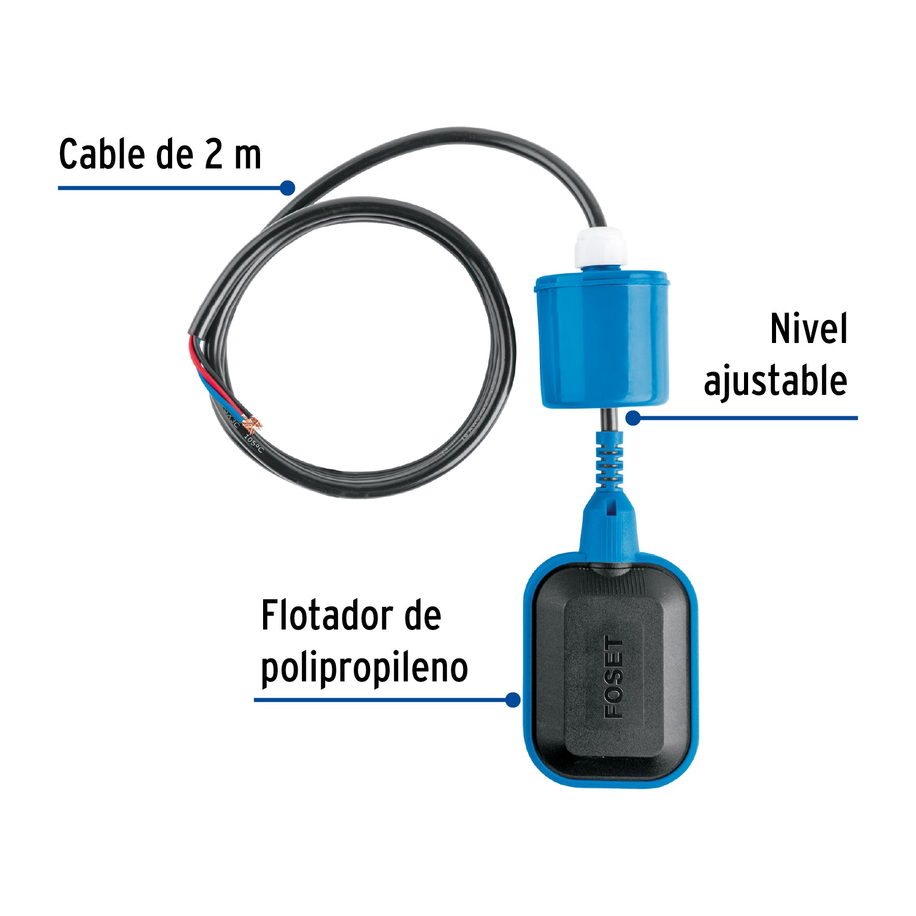 Flotador eléctrico con cable de 2 m, Foset