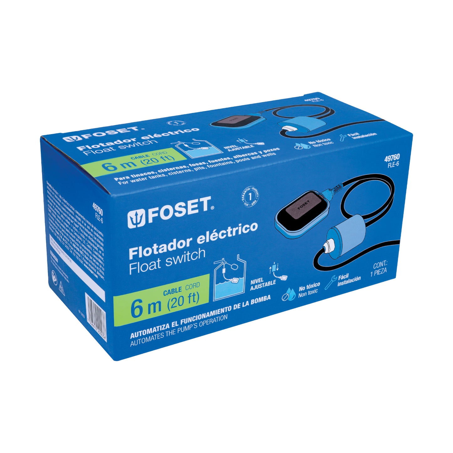 Flotador eléctrico con cable de 6 m, Foset