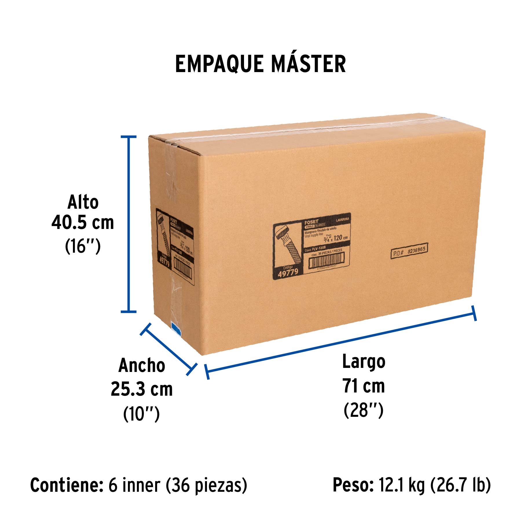 Manguera vinilo blanco 3/4" x 3/4"x 120 cm para lavadora