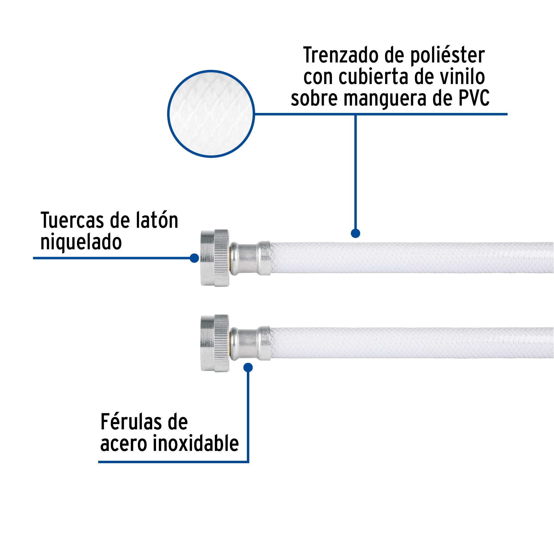 Manguera vinilo blanco 3/4" x 3/4"x 120 cm para lavadora
