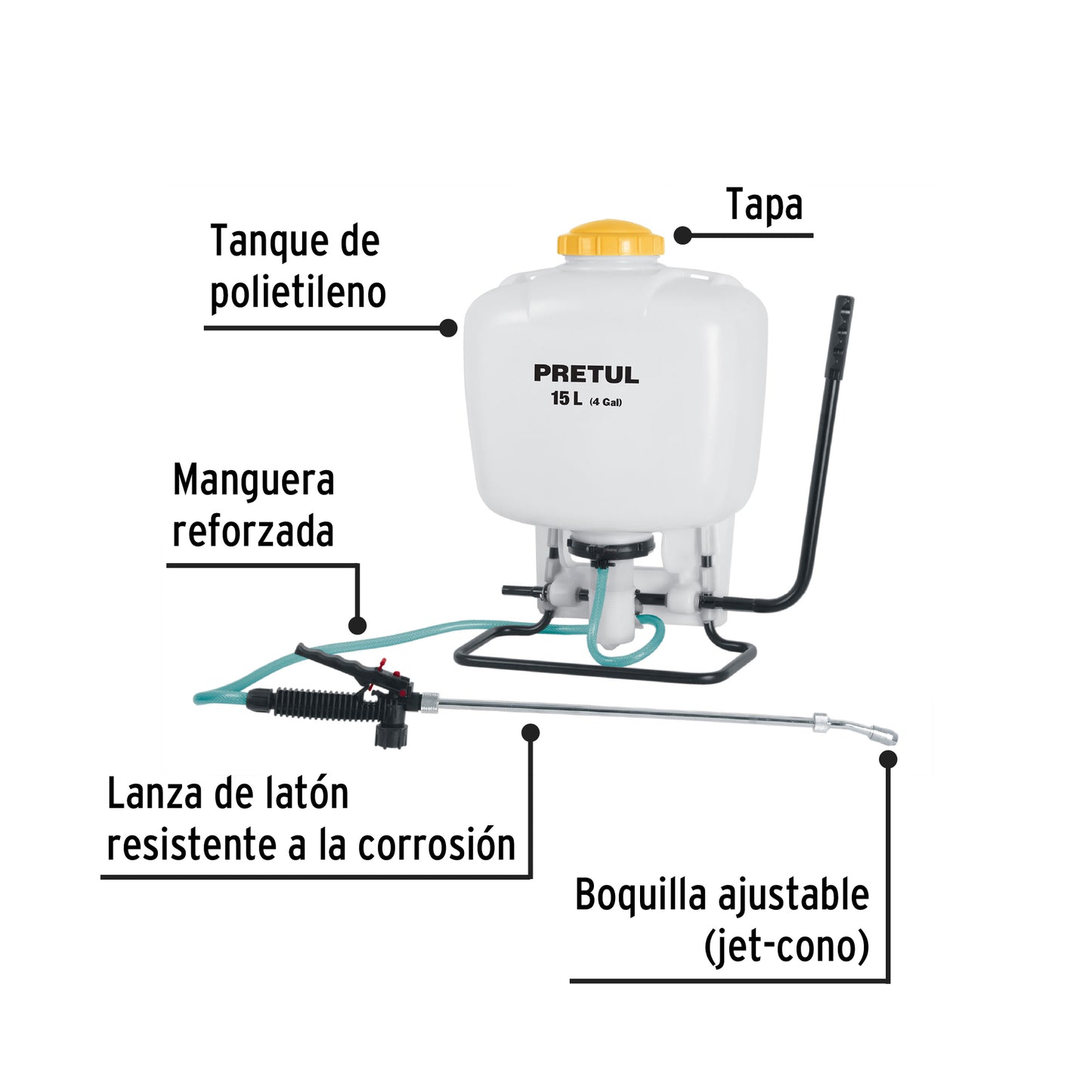 Fumigador de mochila, 15 lts, Pretul