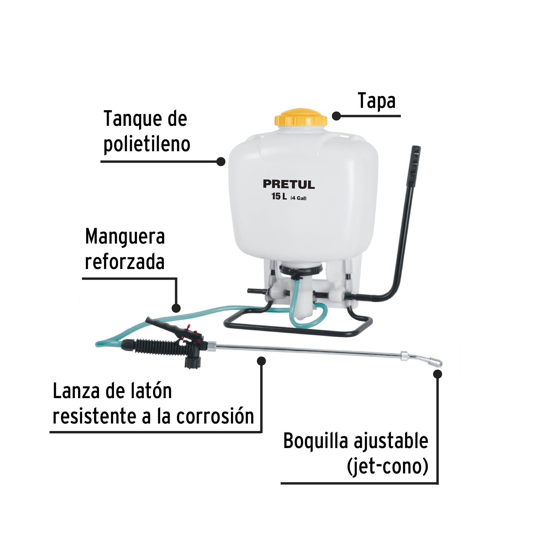 Fumigador de mochila, 15 lts, Pretul