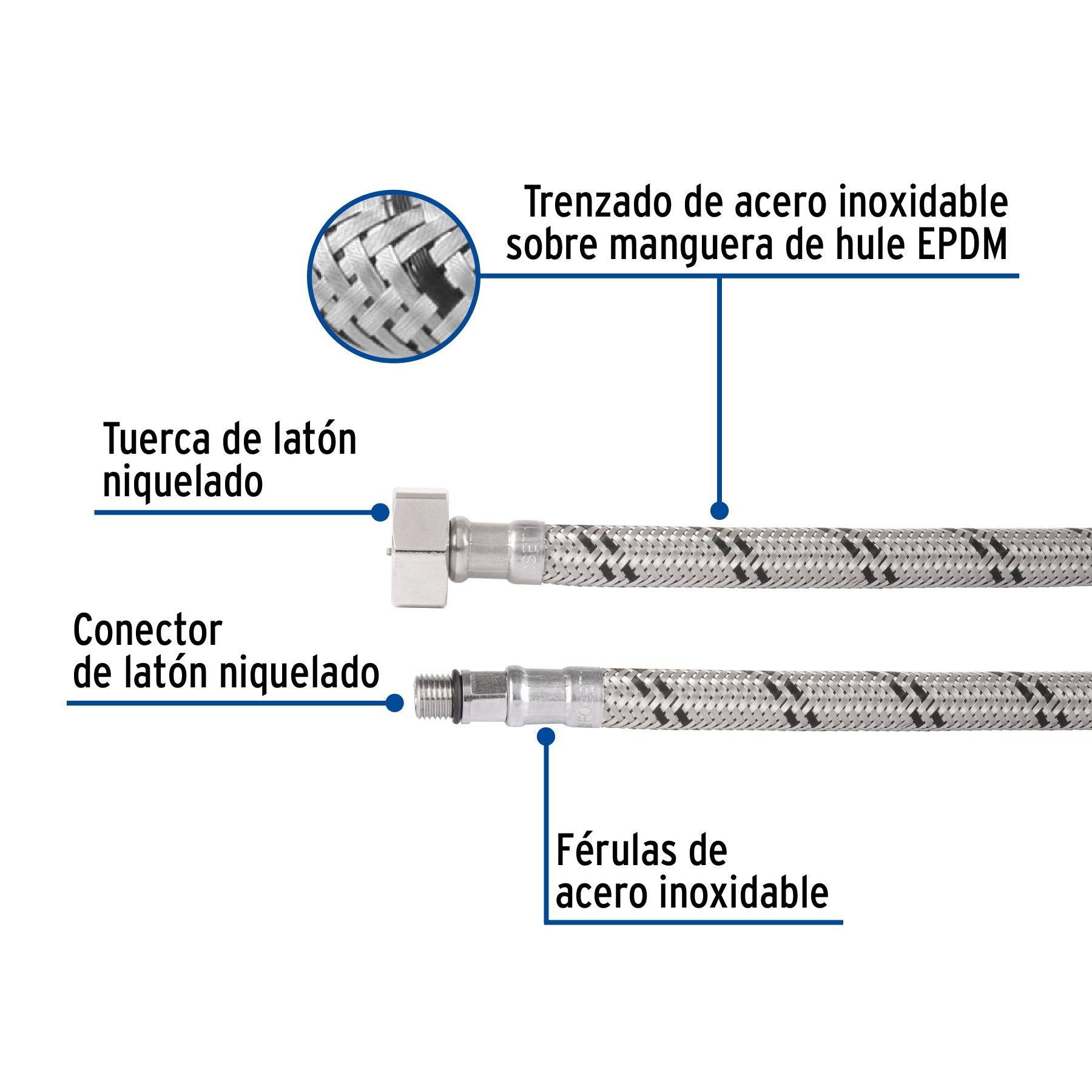 Manguera para monomando, acero inox, 1/2' x 3/8' UNF, 55cm