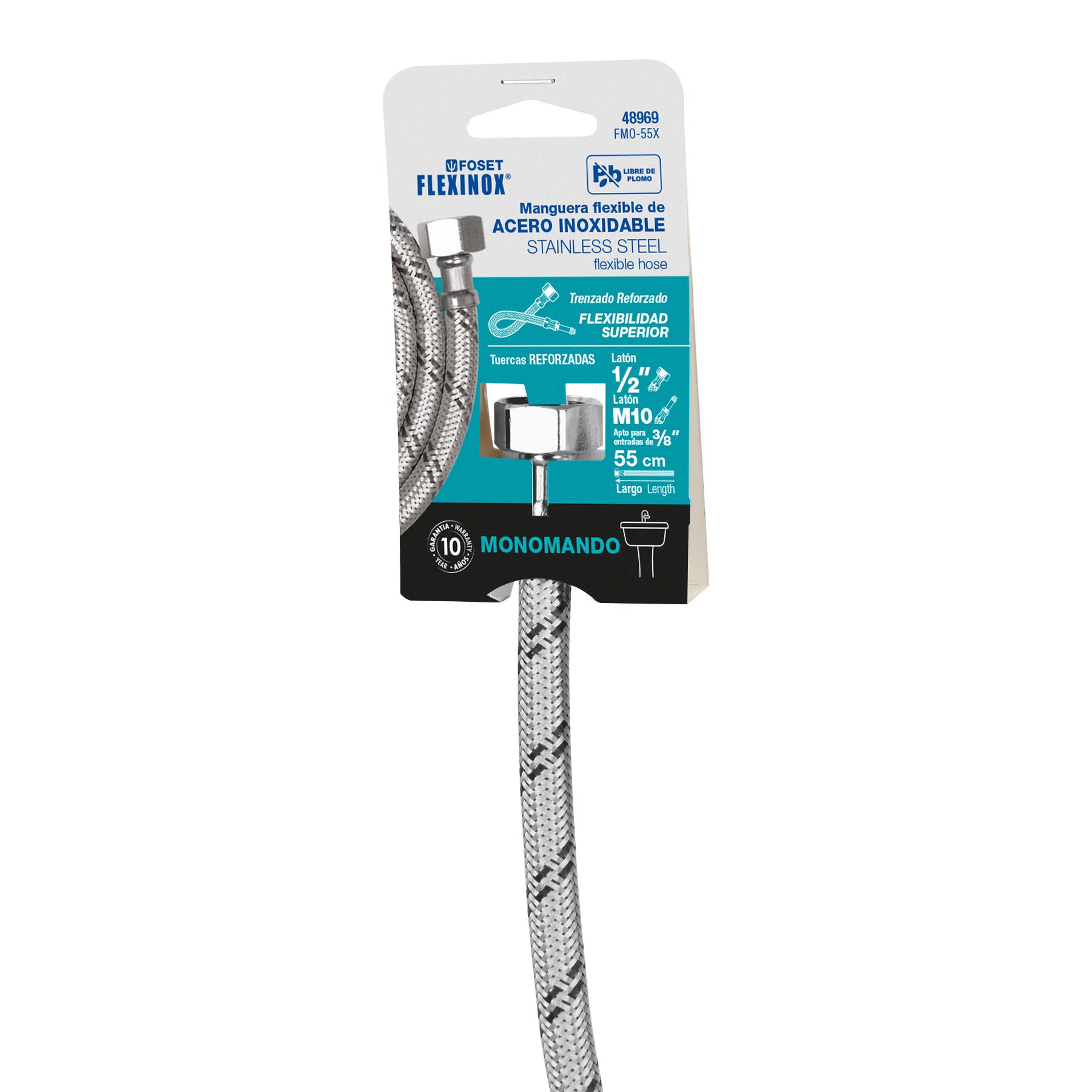 Manguera acero inoxidable 1/2 x 3/8"x 55 cm para monomando