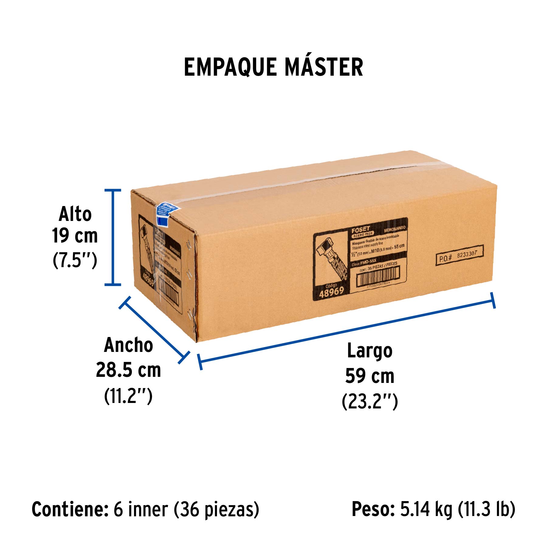 Manguera acero inoxidable 1/2 x 3/8"x 55 cm para monomando