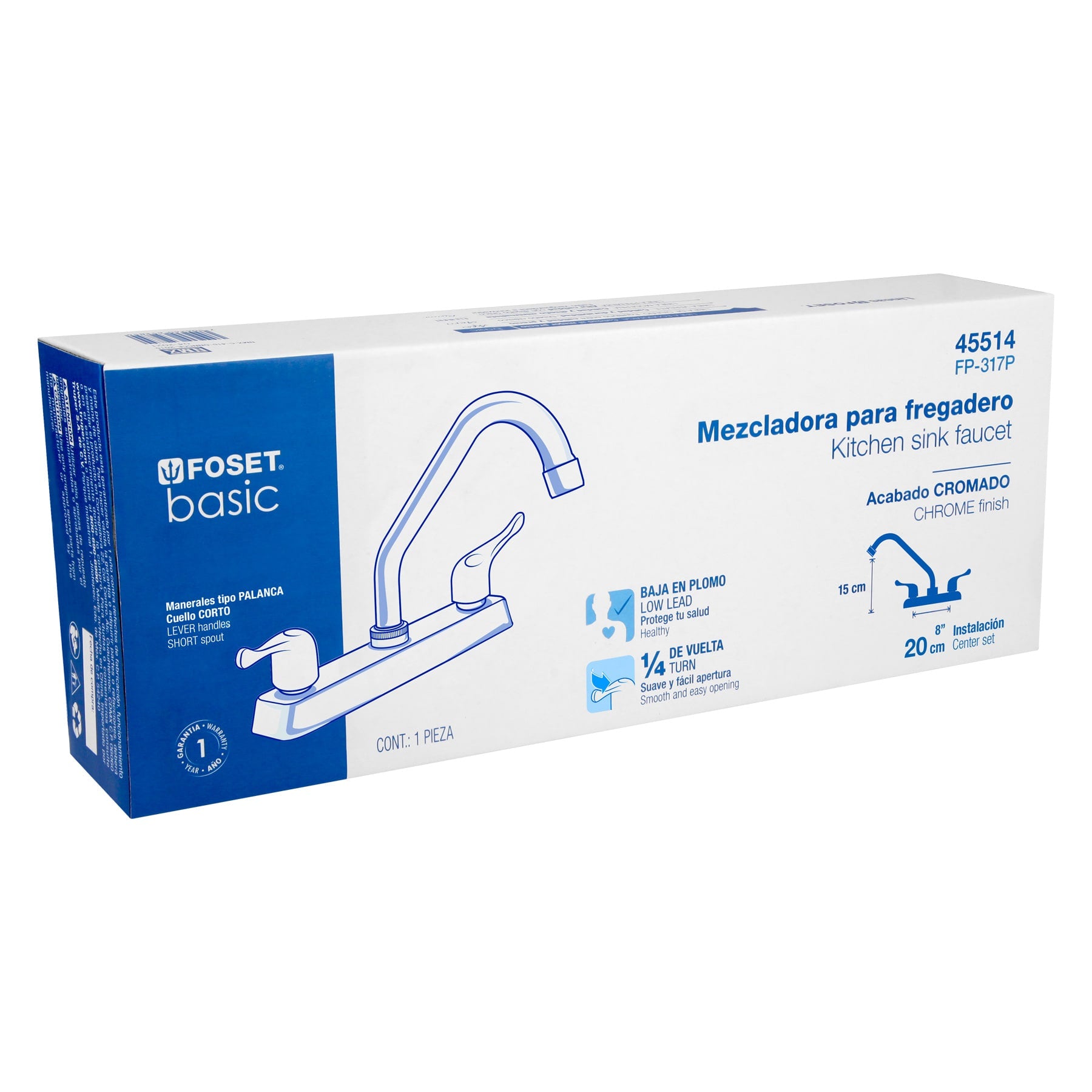Mezcladora plástica para fregadero, cuello corto, palanca