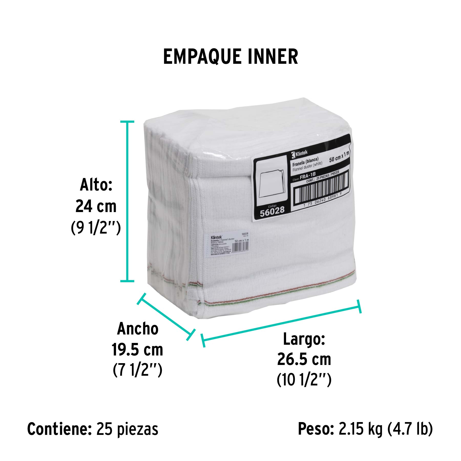 Franela blanca de algodón, 1 m